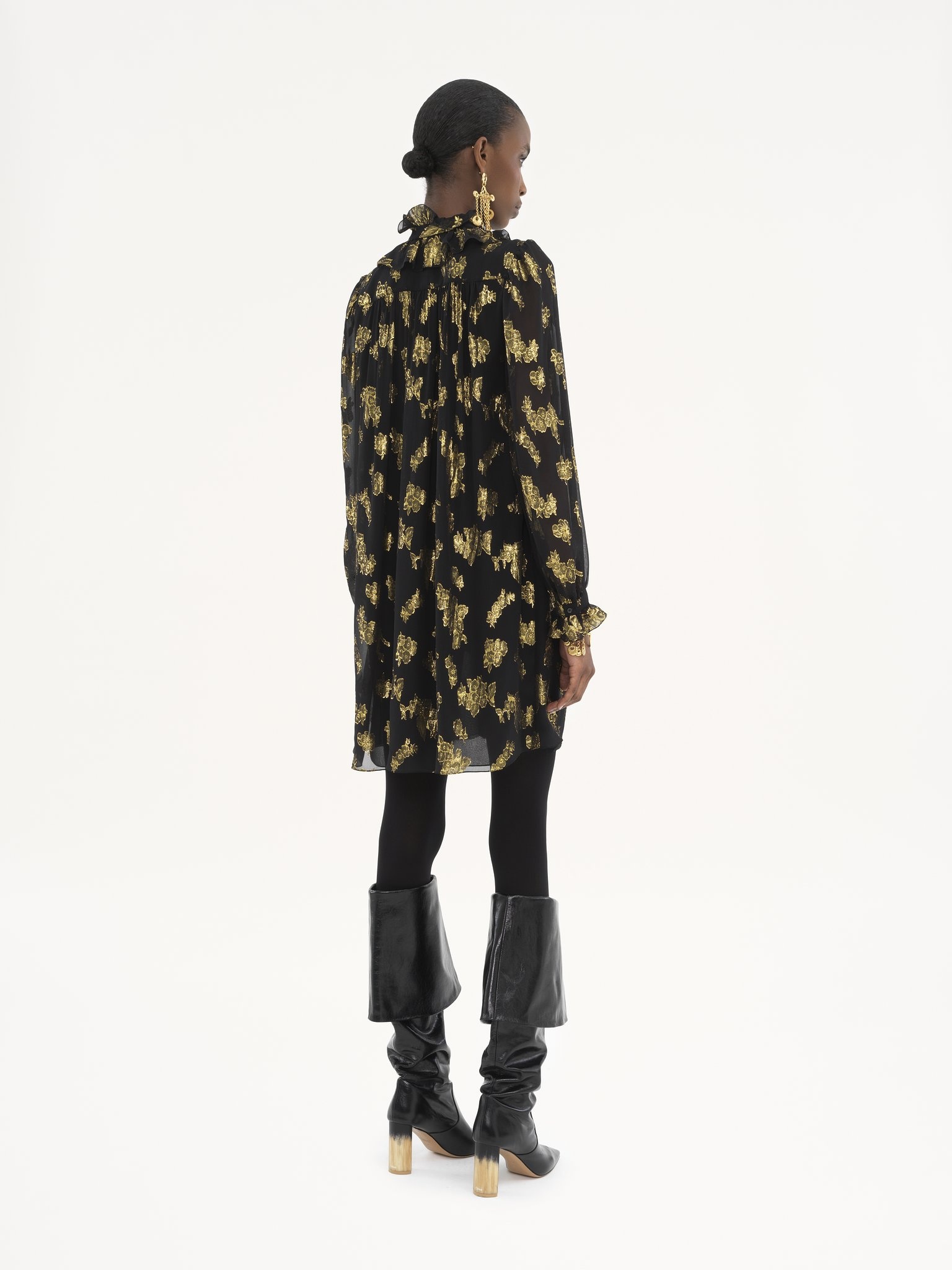 TIE-FRONT MINI DRESS IN SILK JACQUARD & LUREX - 5