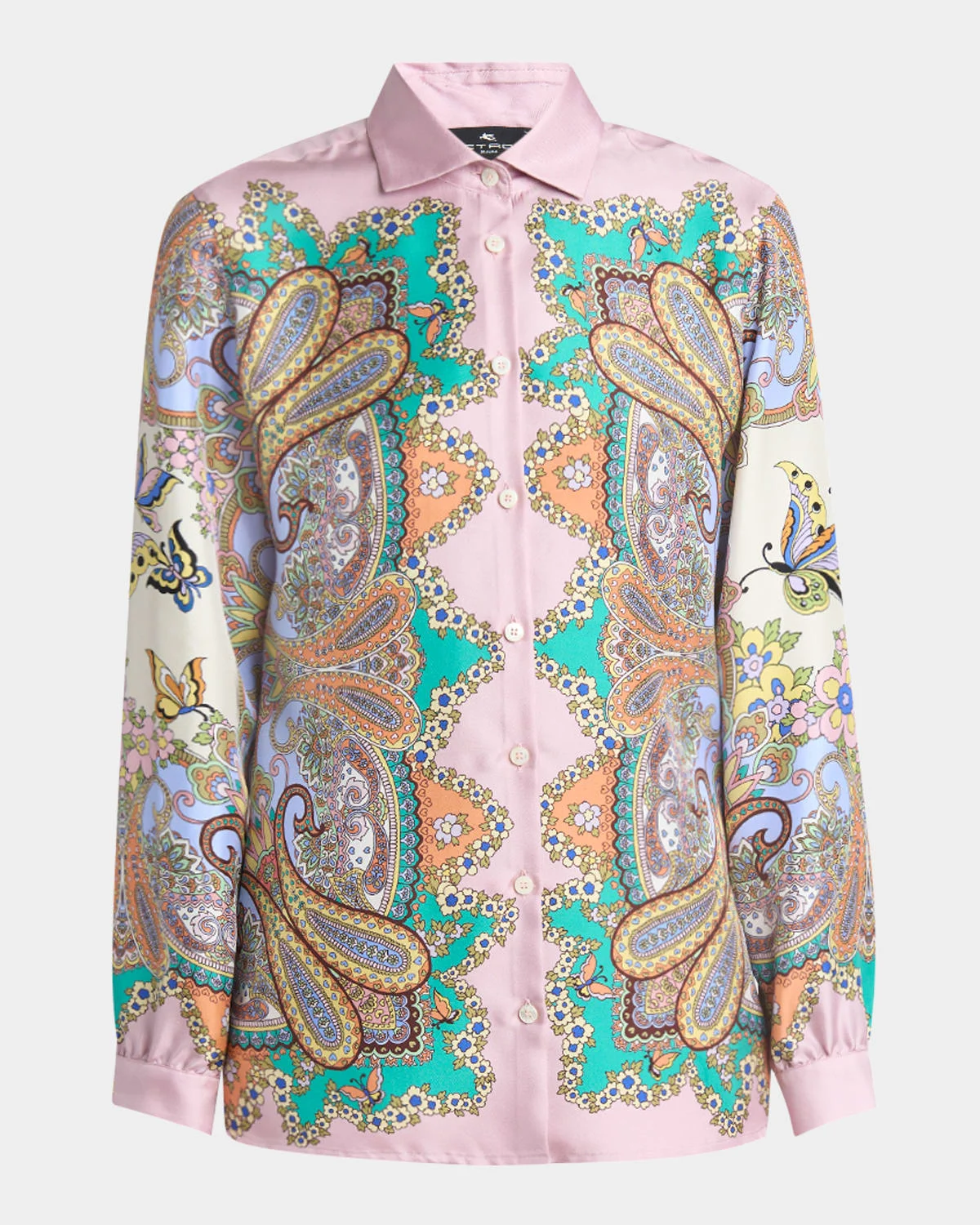 Pink Lucky Charm Medallion Silk Twill Blouse - 1