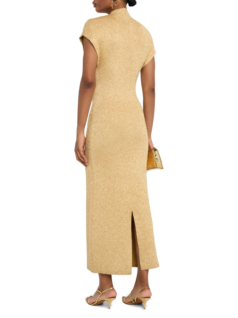Women's Sequined Knit Mock Turtleneck Body-Con Dress - Gold 4