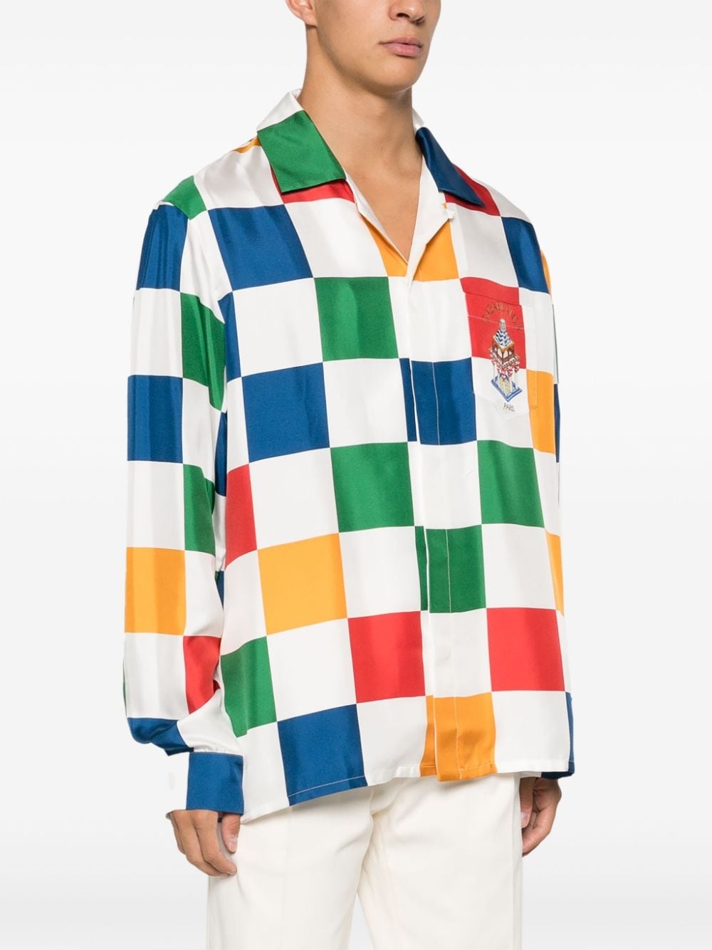 checkerboard-print silk shirt - 5