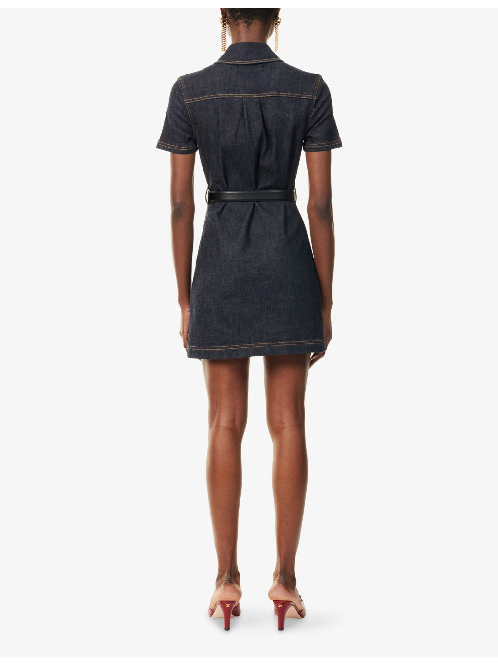 Crystal Short-Sleeves Stretch-Denim Blend Mini Dress - 4