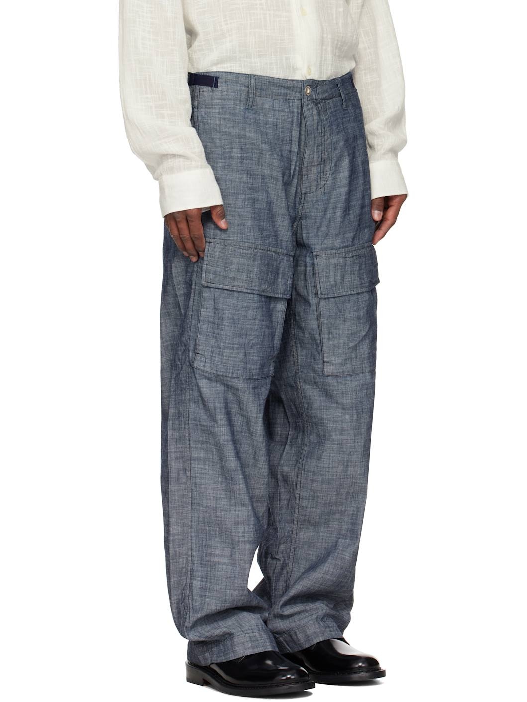 Blue Chambray Loose Cargo Pants - 2