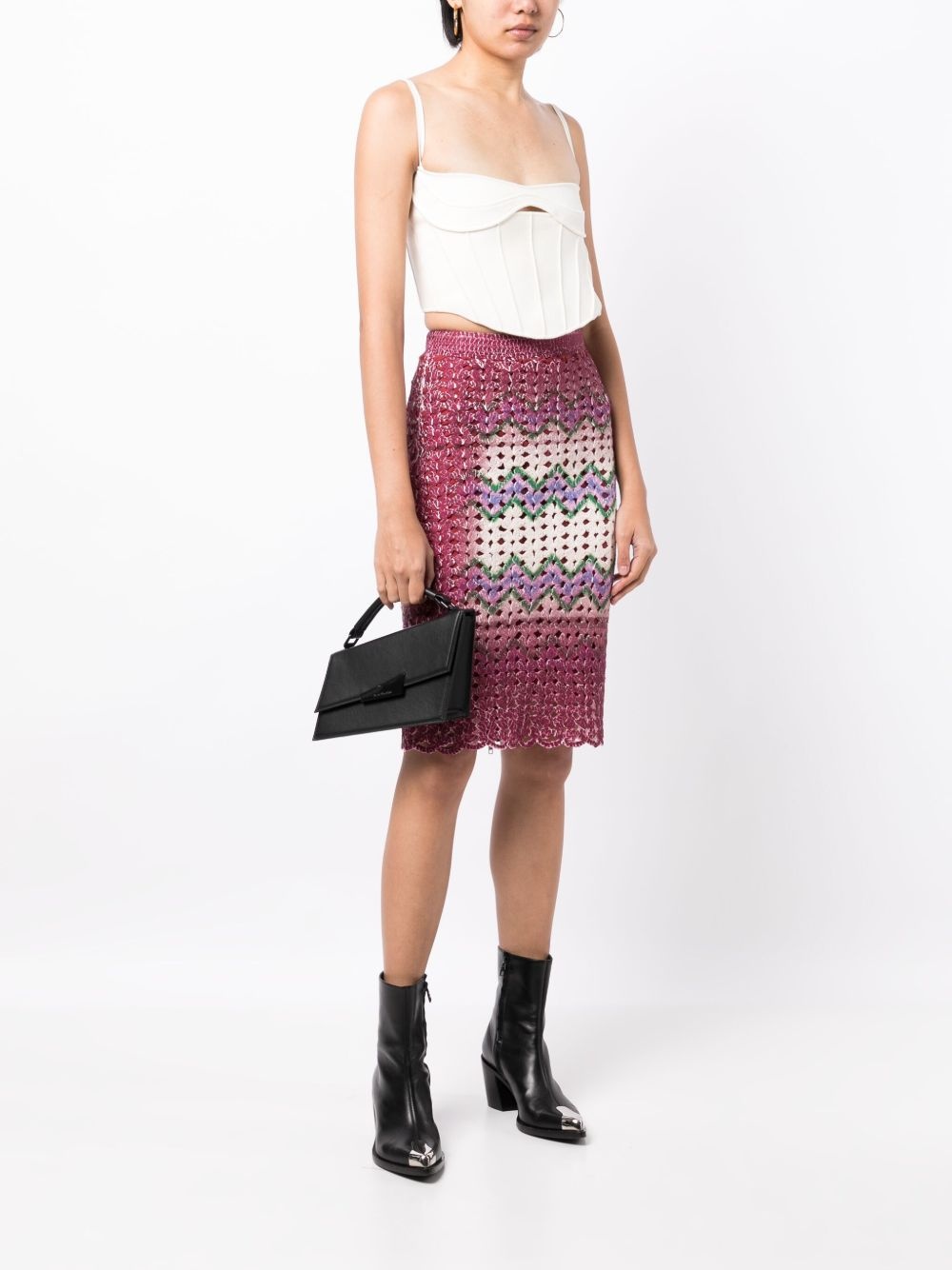 graphic-print crochet-knit midi skirt - 2