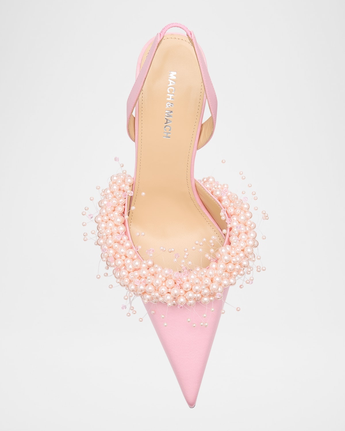 Floating Pearly Satin Slingback Pumps - 5