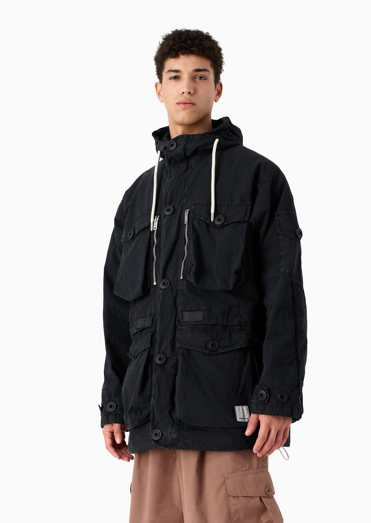 Emporio Armani Sustainability Values Capsule Collection garment-dyed organic ripstop hooded pea coat - 2