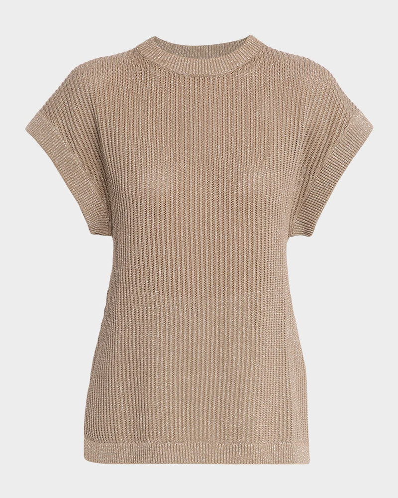 Metallic English Rib Cap-Sleeve Sweater 1