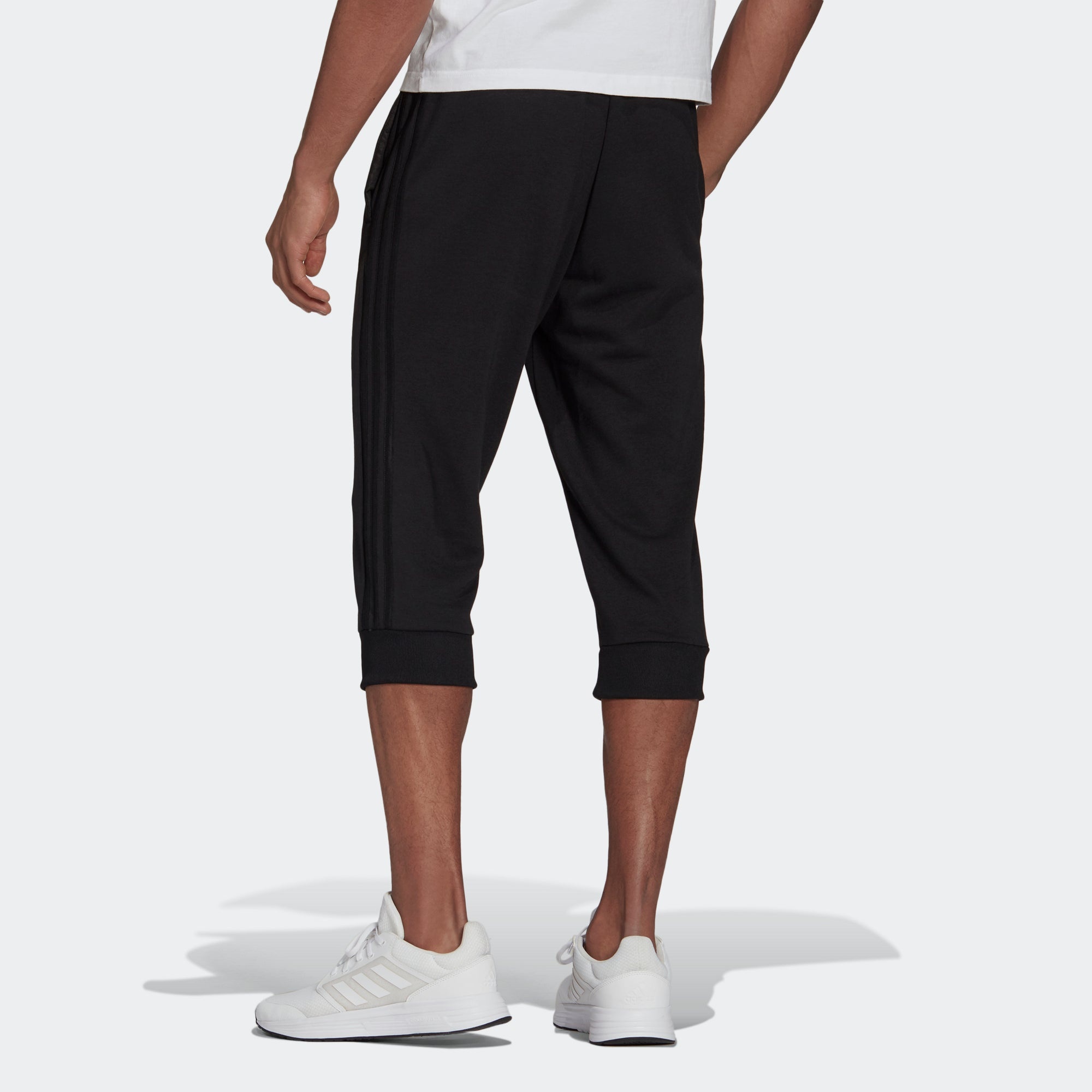 adidas M 3s Ft Tc 34pt Embroidered Logo Stripe Knit Bundle Feet Cropped Pants Black GK8990 - 4