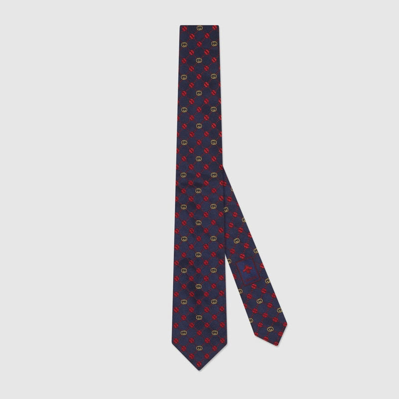 Interlocking G and clover silk tie 1