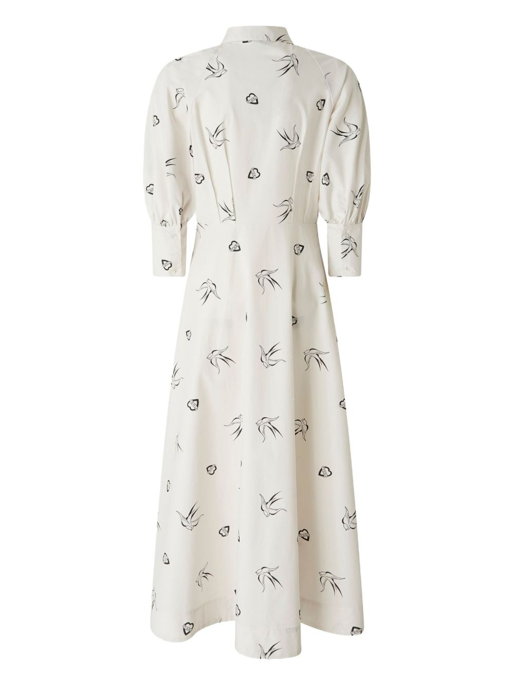 bird-print puff-sleeve dress - 2
