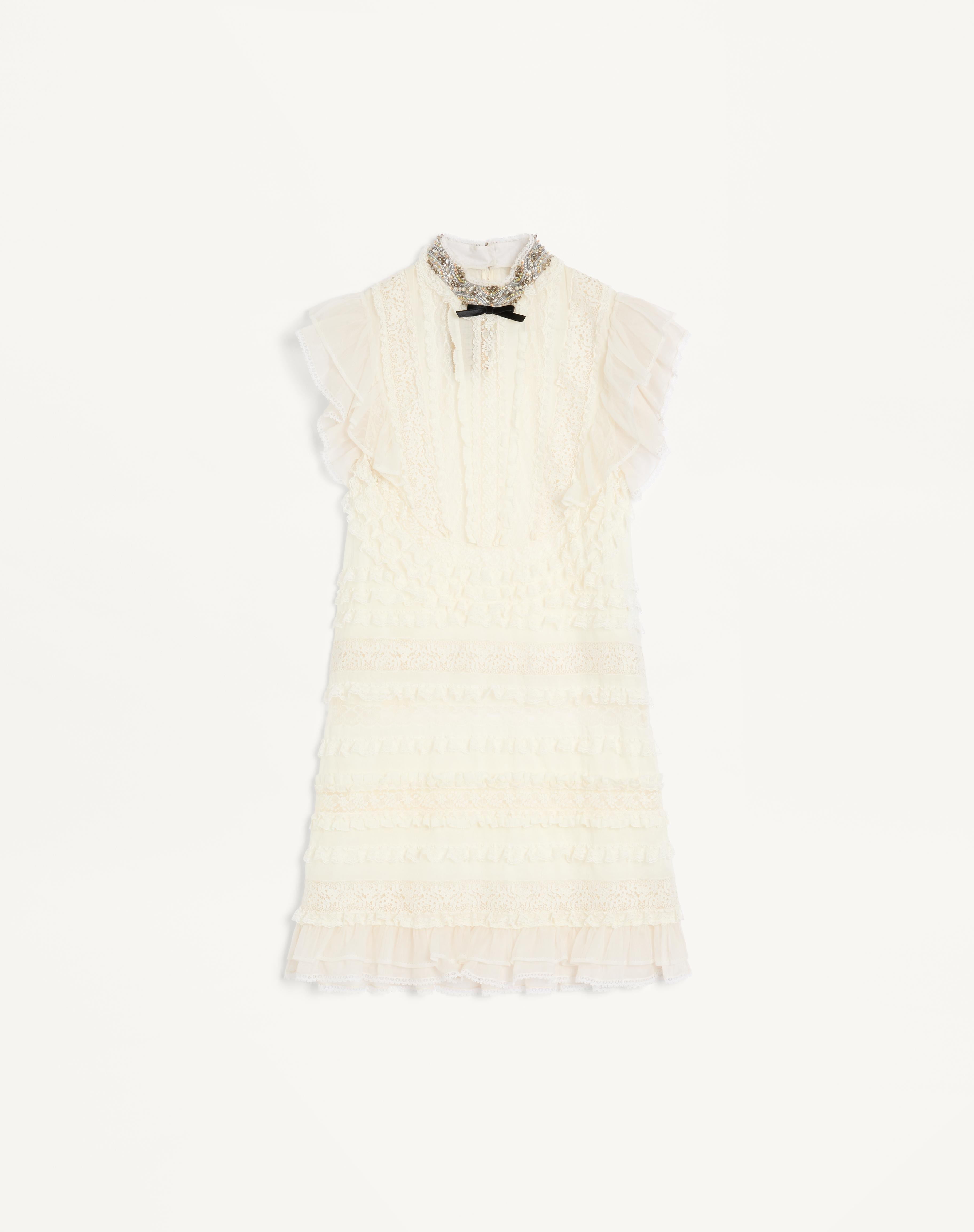 SHORT DRESS IN EMBROIDERED LIGHT LINEN - 1
