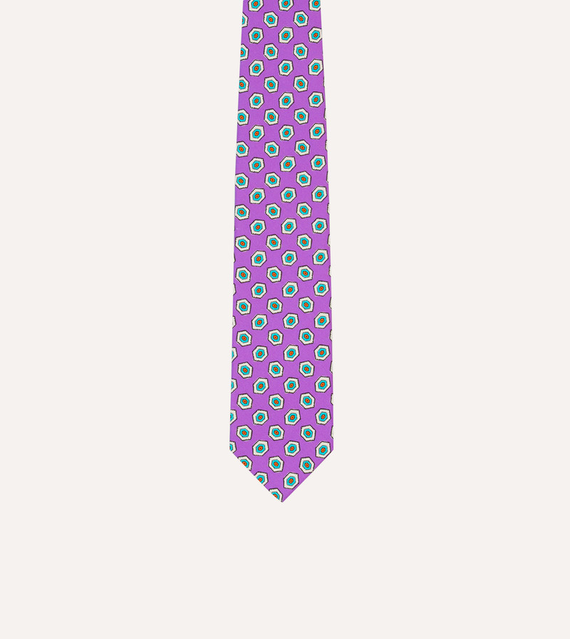 Lilac Hexagon Tile Print Silk Self-Tipped Tie 3