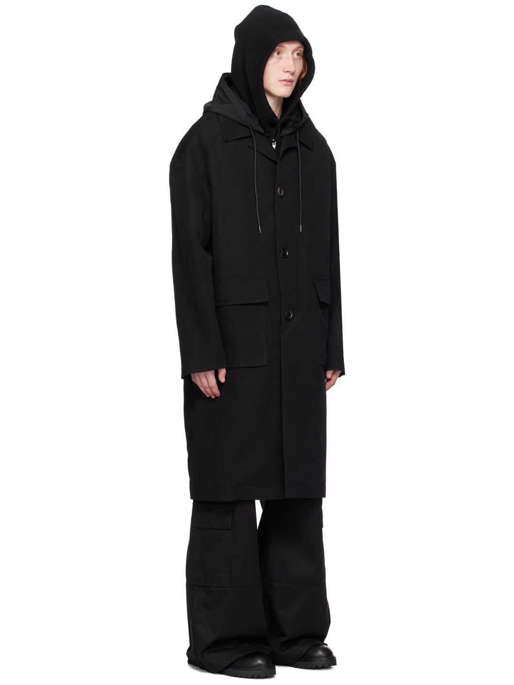 Black Detachable Hood Coat - 2