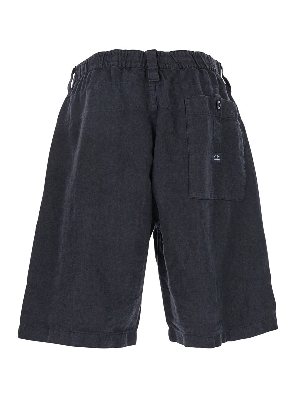 C.P. Company Men Blue Bermuda Pants With Elastic Waist And Logo Patch On The Rear In Linen Man - 2