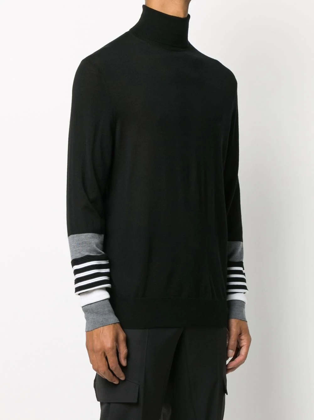 striped sleeves turtle neck jumper - 3