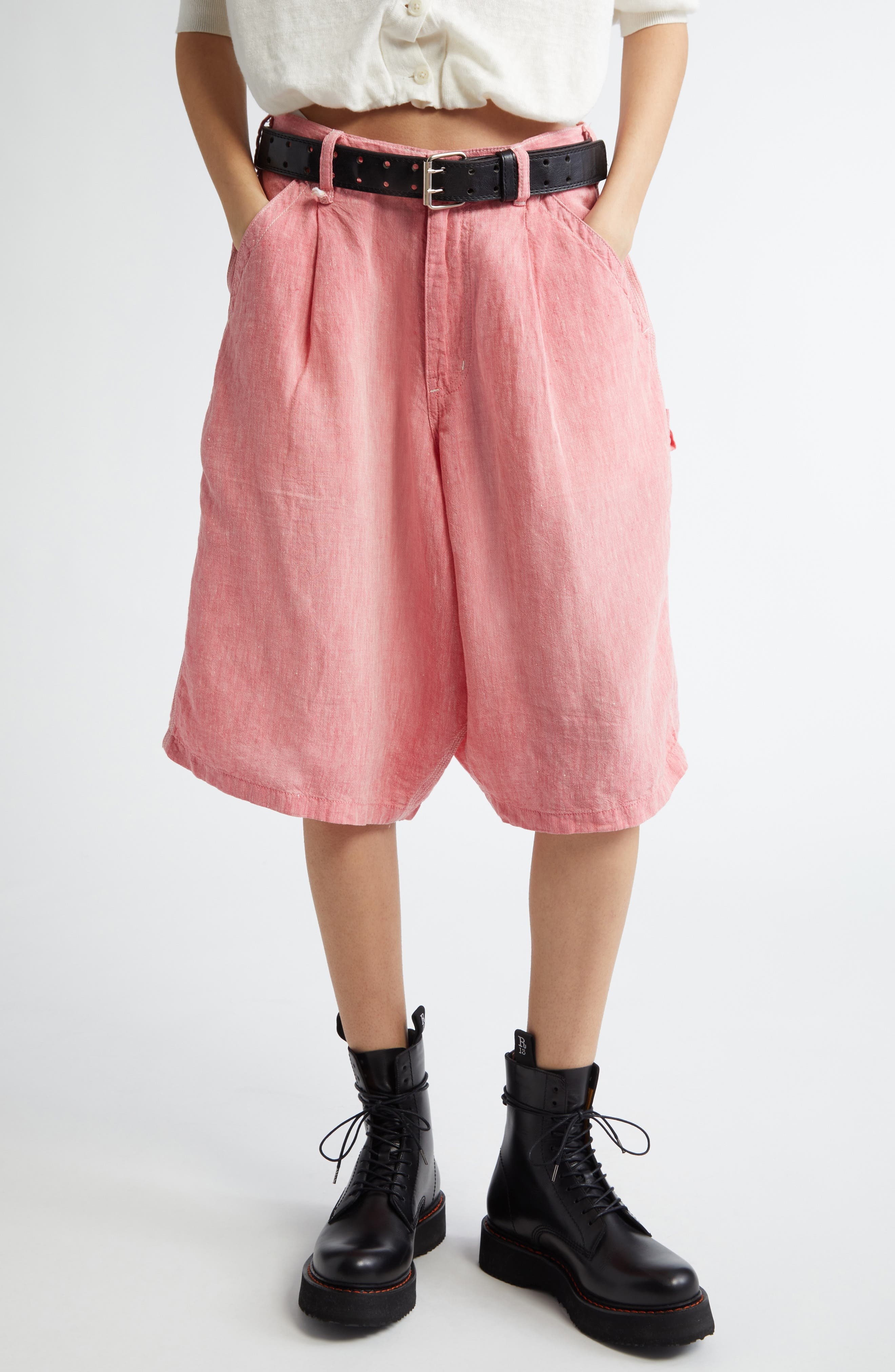 R13 Jesse Linen Carpenter Shorts in Coral Linen Chambray at Nordstrom - 1