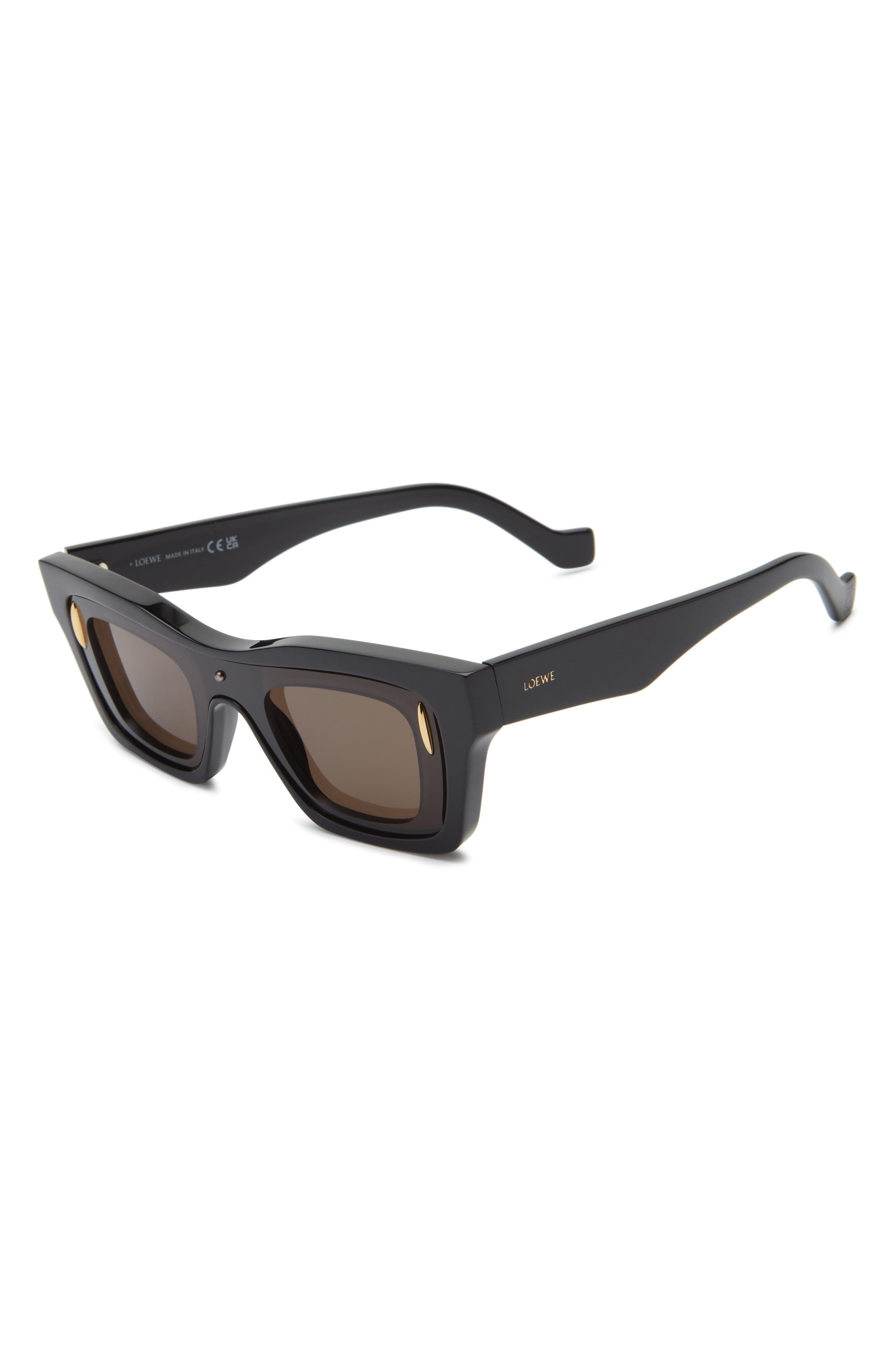 Loewe Signature Geometric Sunglasses in Shiny Black /Brown at Nordstrom - 2