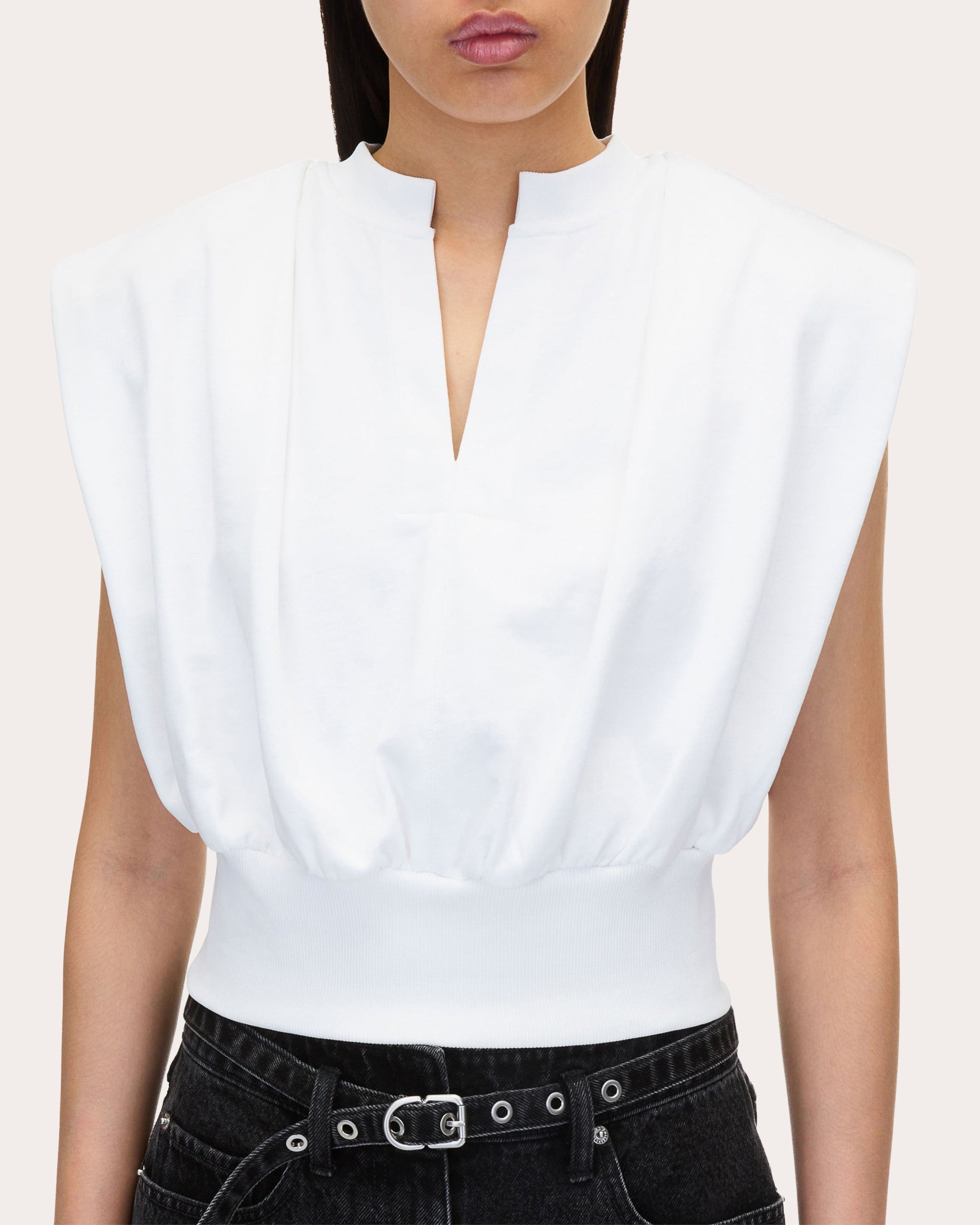 Gathered French Terry Sleeveless Knit Top - 1