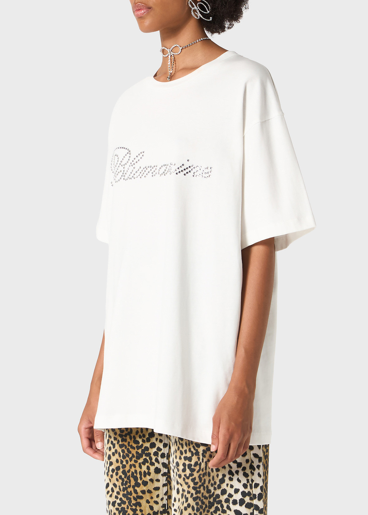 OVERSIZED T-SHIRT WITH BLUMARINE RHINESTONE EMBROIDERY - 5