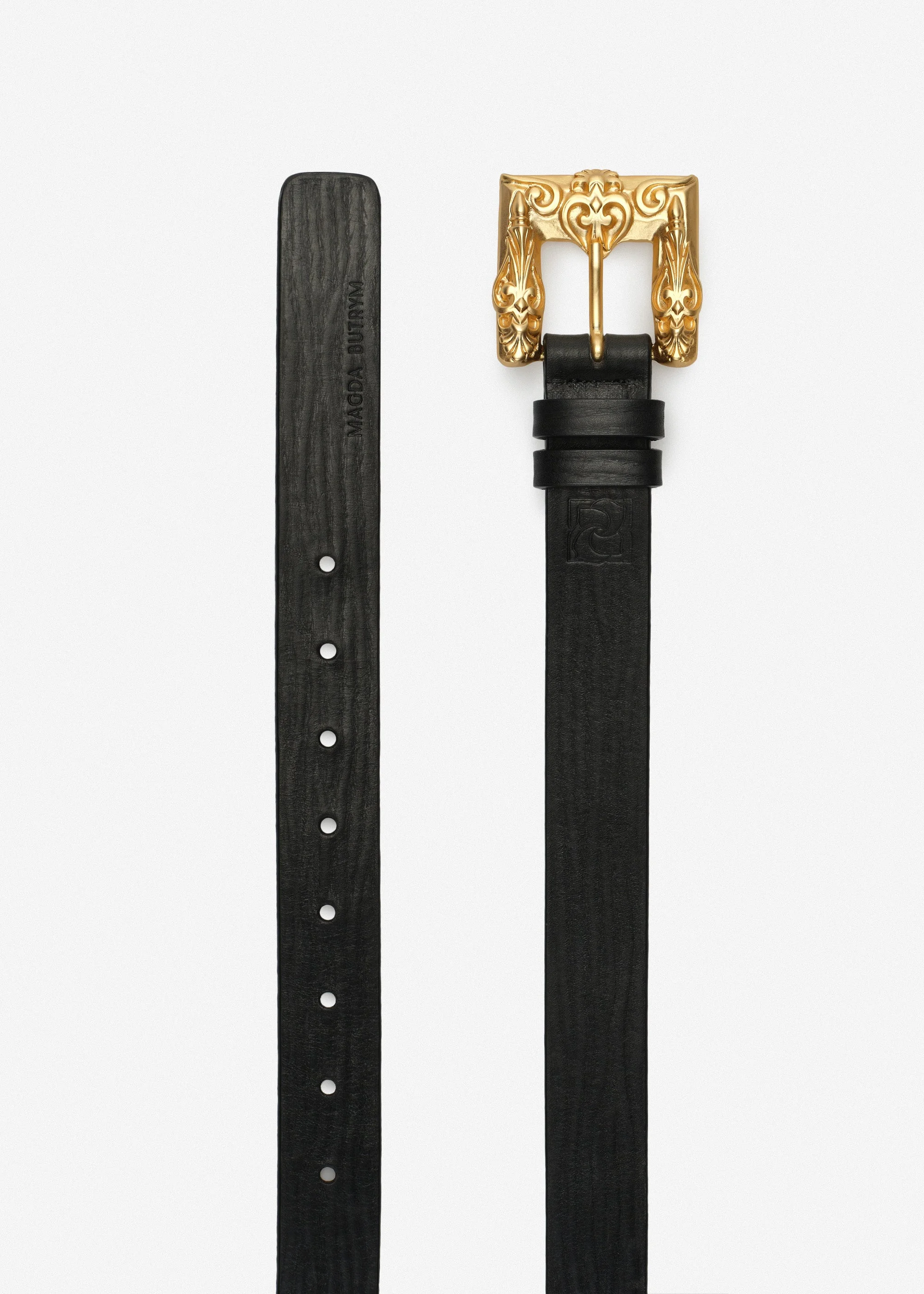 Leather belt with ornamental gold buckle in black - 1