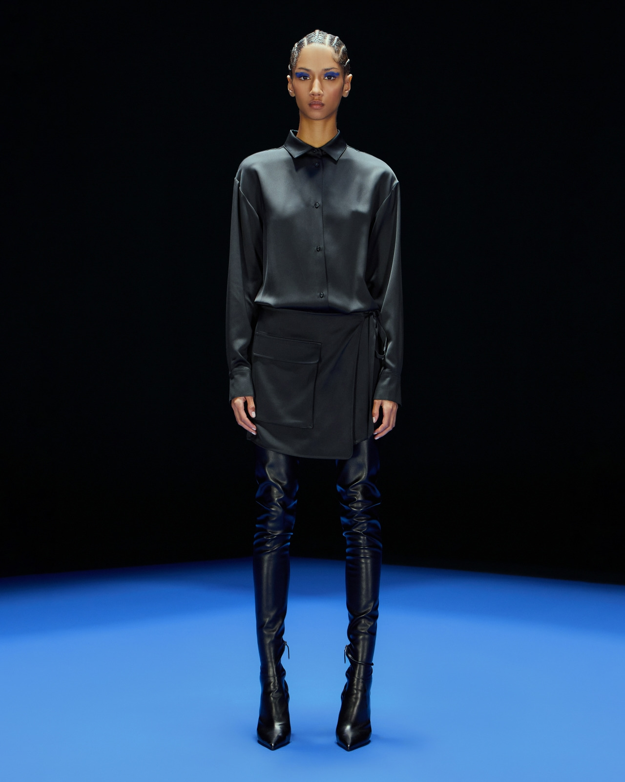 ASV Black Blue capsule collection satin shirt-collar dress - 2
