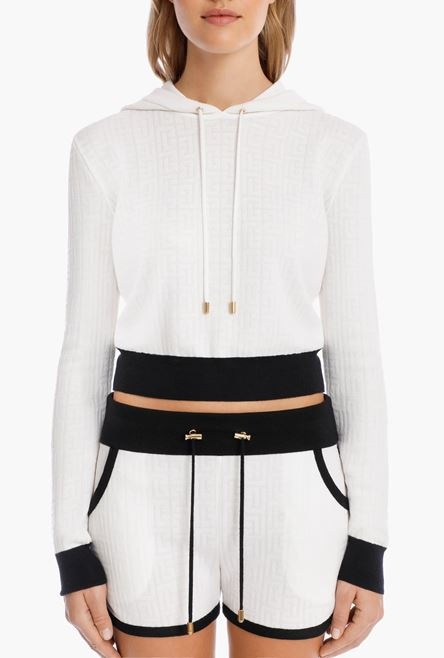Cropped bicolor wool sweatshirt with embossed Balmain monogram - 5