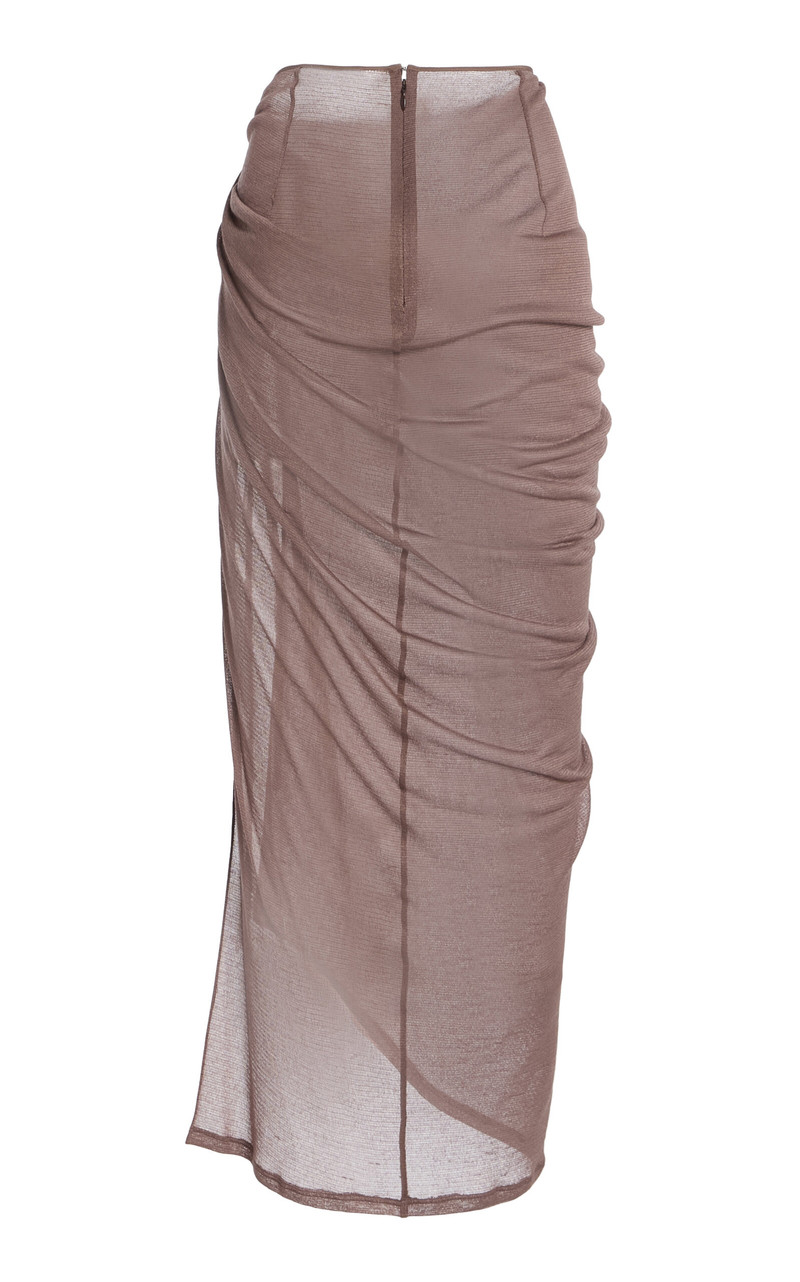 Draped Skirt In Fine Crepe Mesh With Embroidered Crystal Applique brown 3