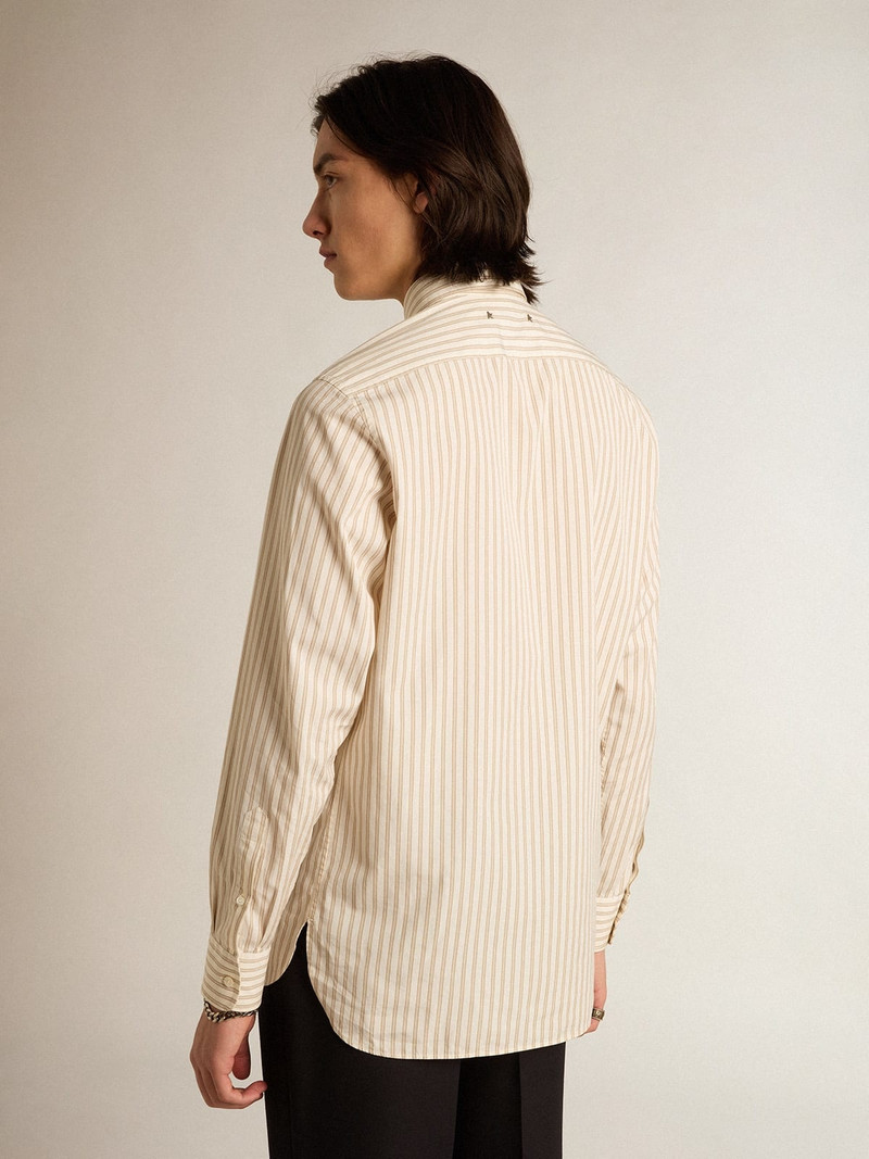 Men’s white cotton shirt with beige stripes 4