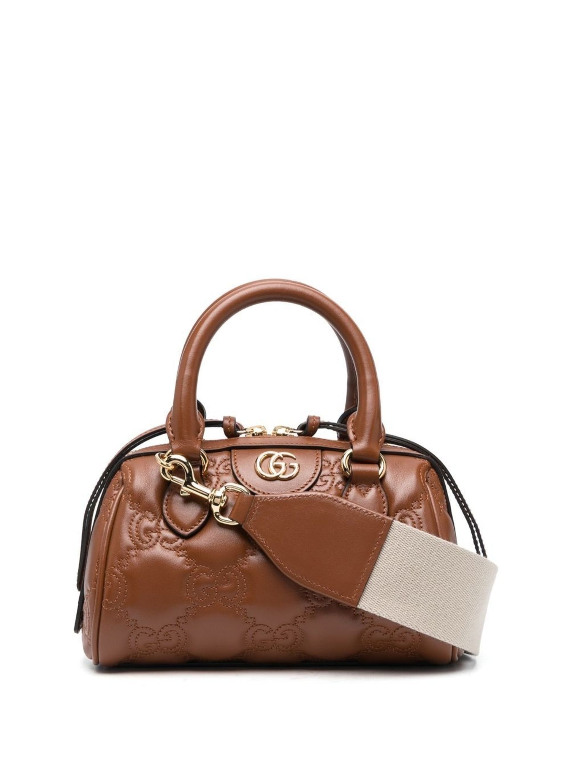 Brown matelassé mini leather top handle bag - 4