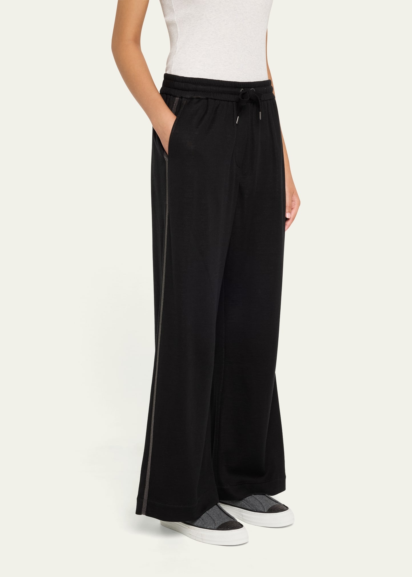Monili Side-Stripe Cotton Silk Wide-Leg Pants - 4