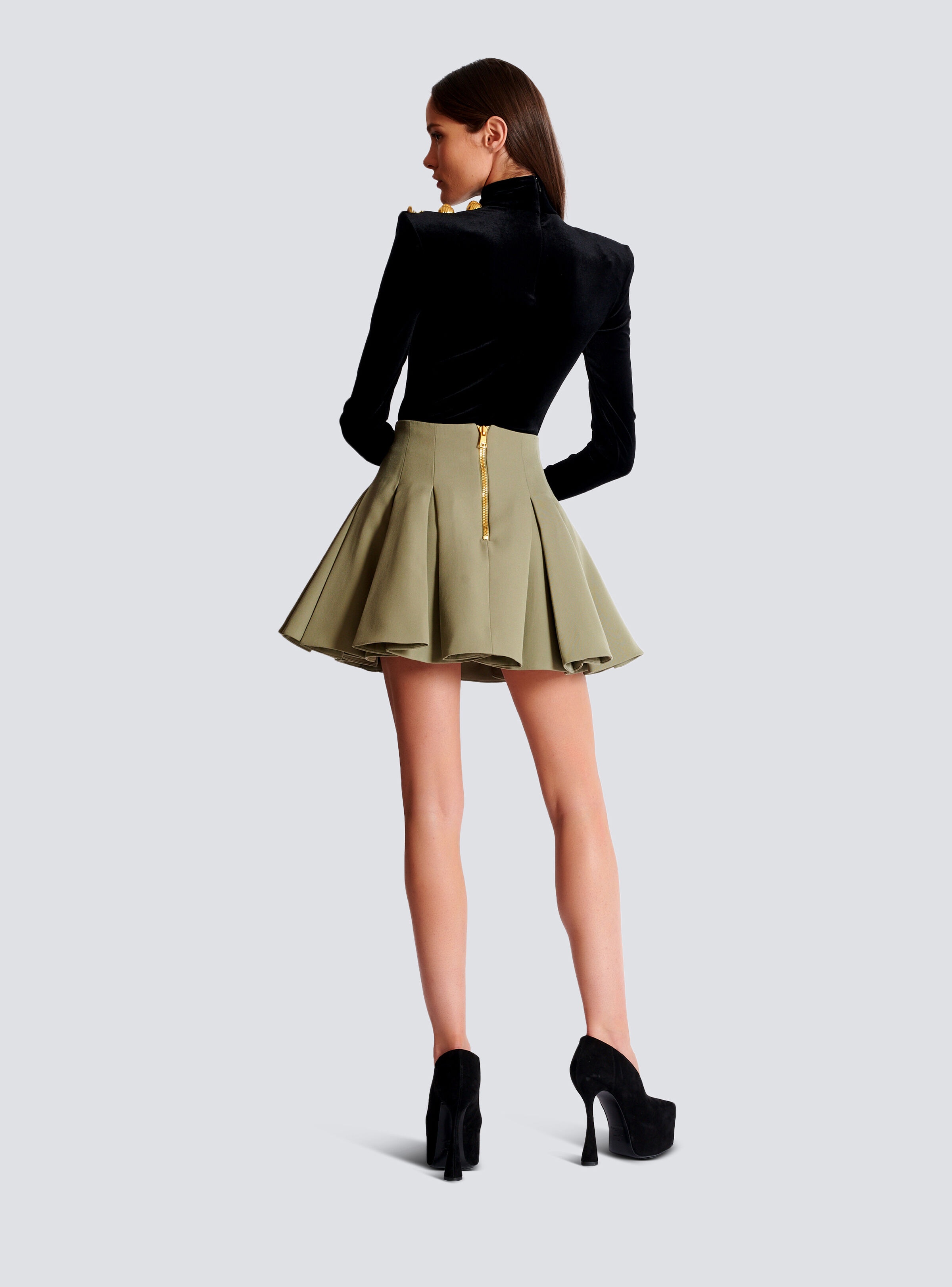 Short pleated skirt in grain de poudre - 4
