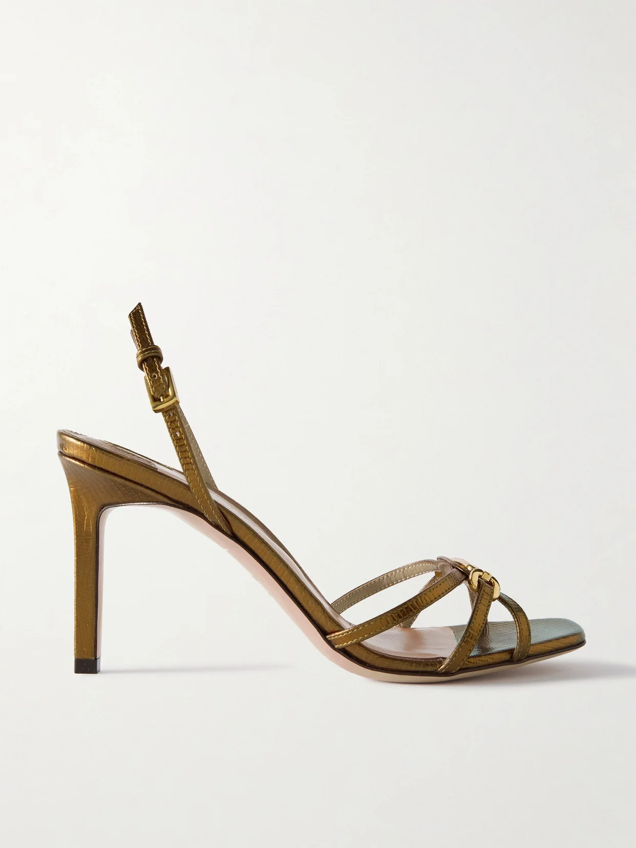 Embellished Lizard-effect Leather Sandals - 1