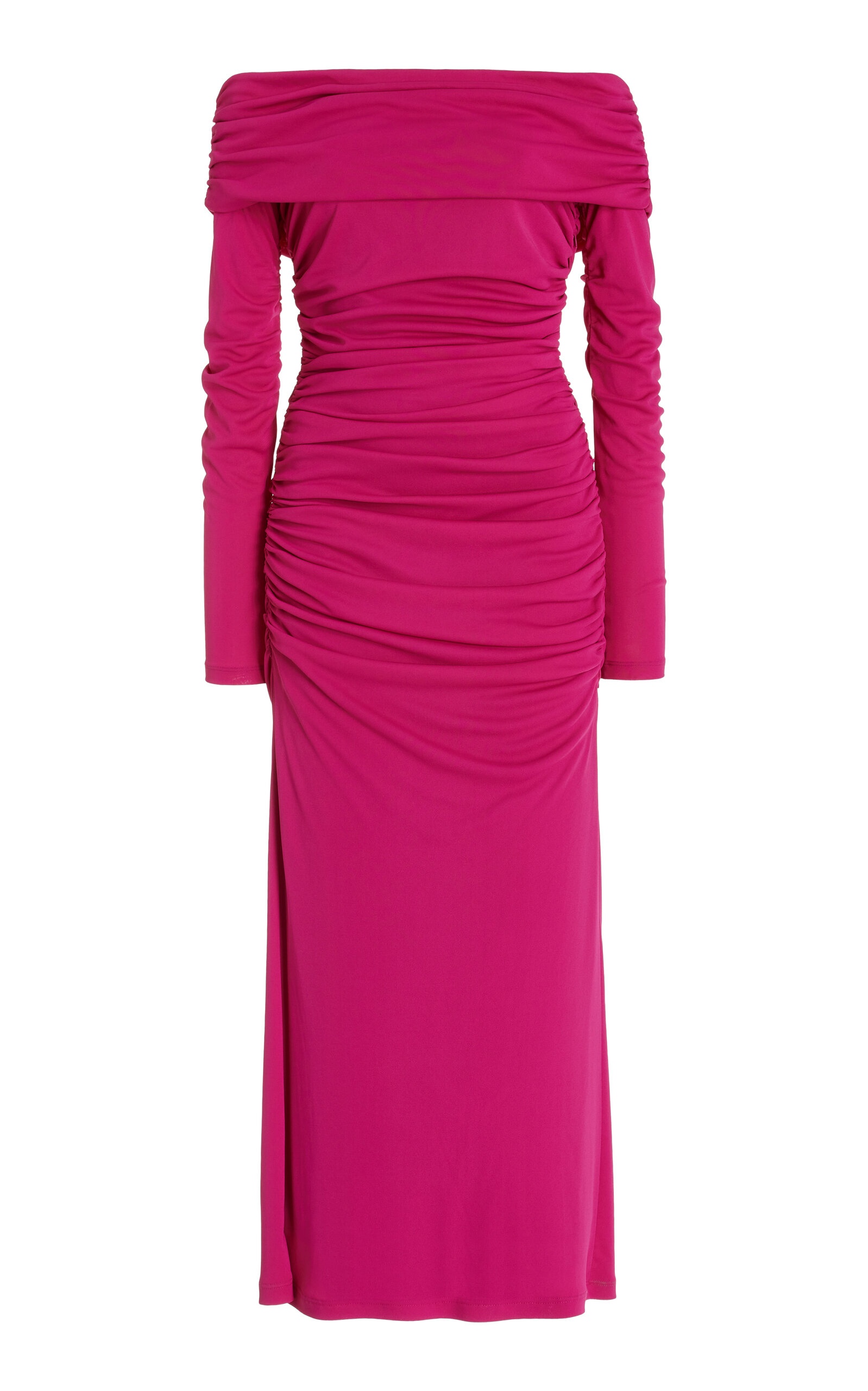 Ruched Off-The-Shoulder Jersey Midi Dress pink - 1