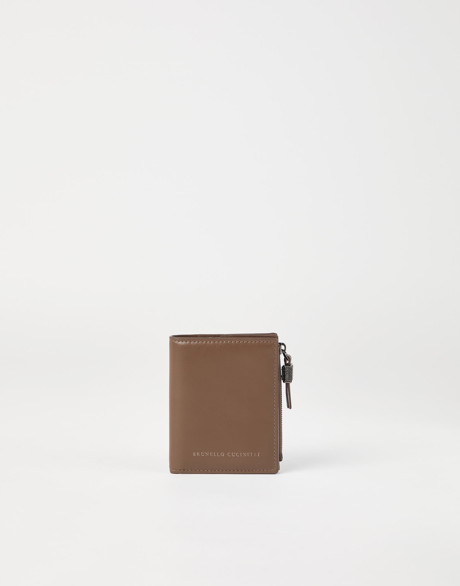 Grained calfskin compact wallet with shiny zipper pull - 1