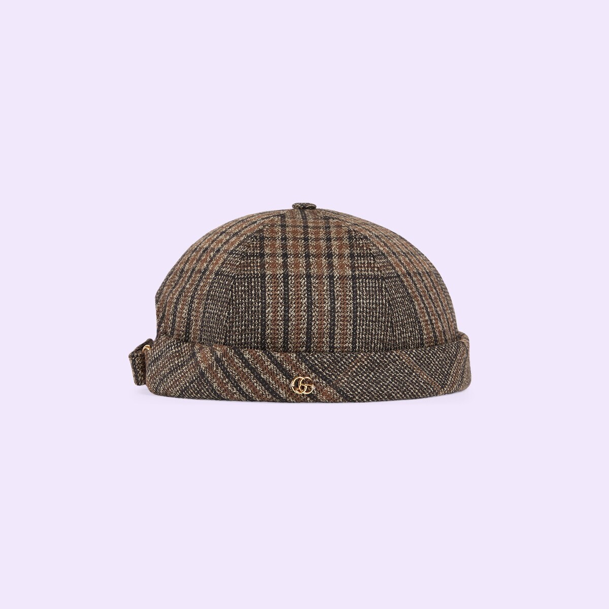 Check cotton hat with Double G - 4