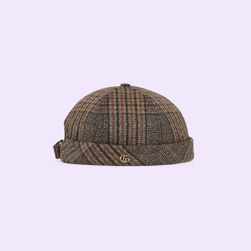 Check cotton hat with Double G 4