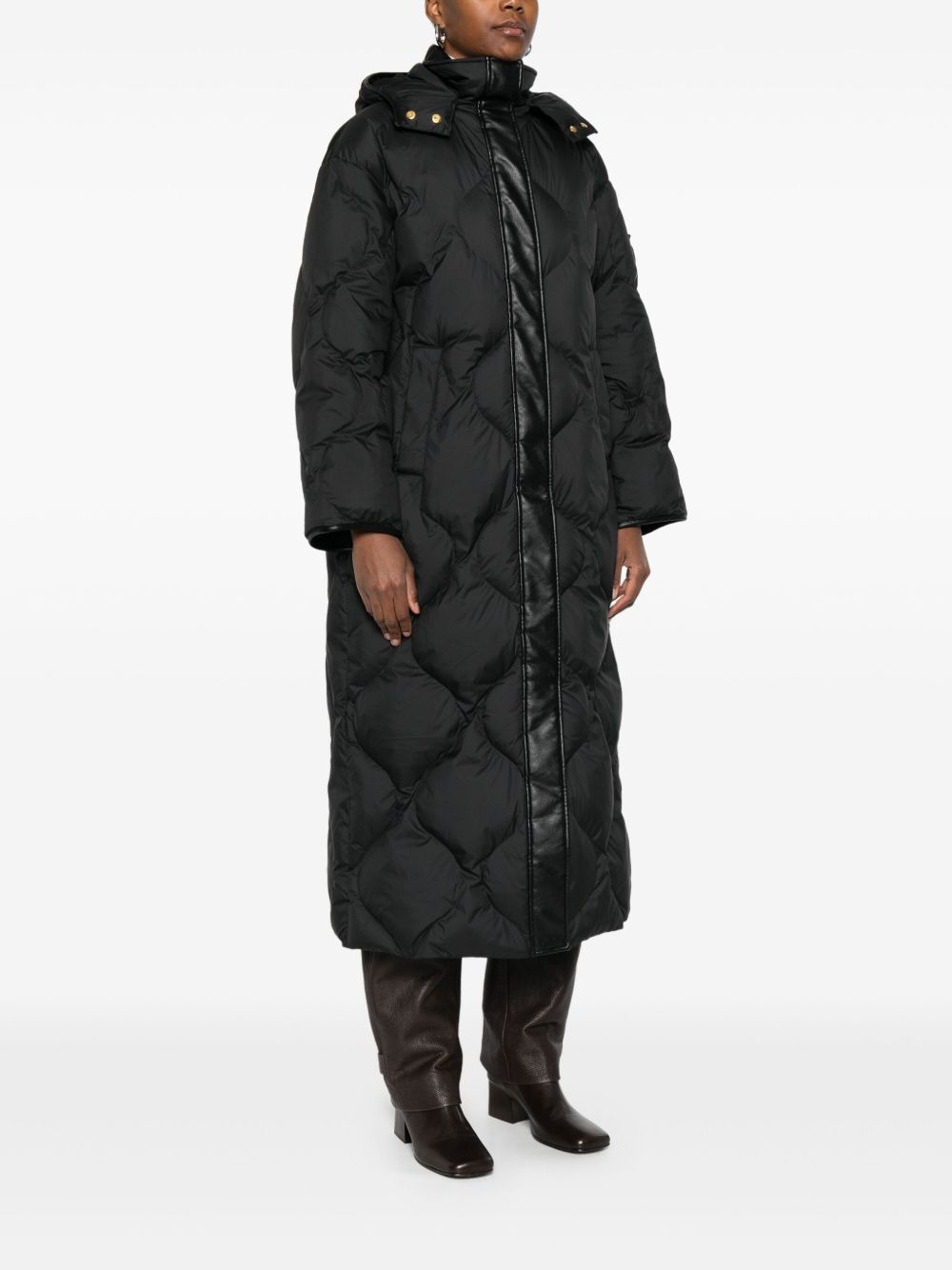 quilted leather-insert coat - 3