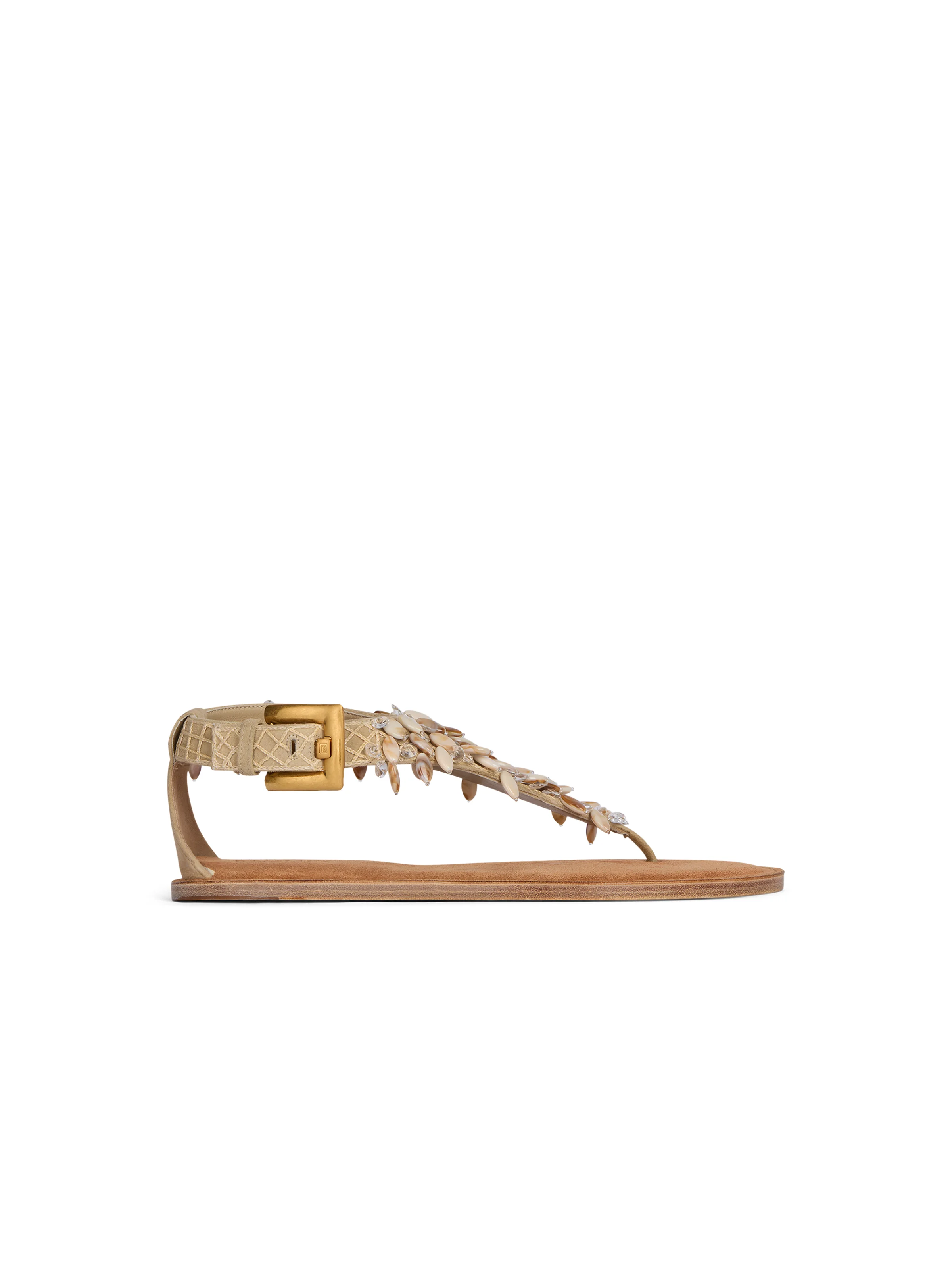 Flat sandals in suede, cotton and beads - 1
