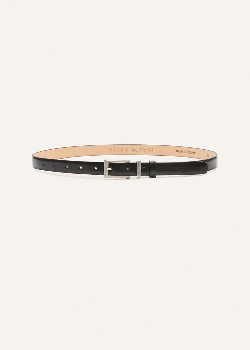 MAGDA BUTRYM Thin classic black leather belt in silver outlook