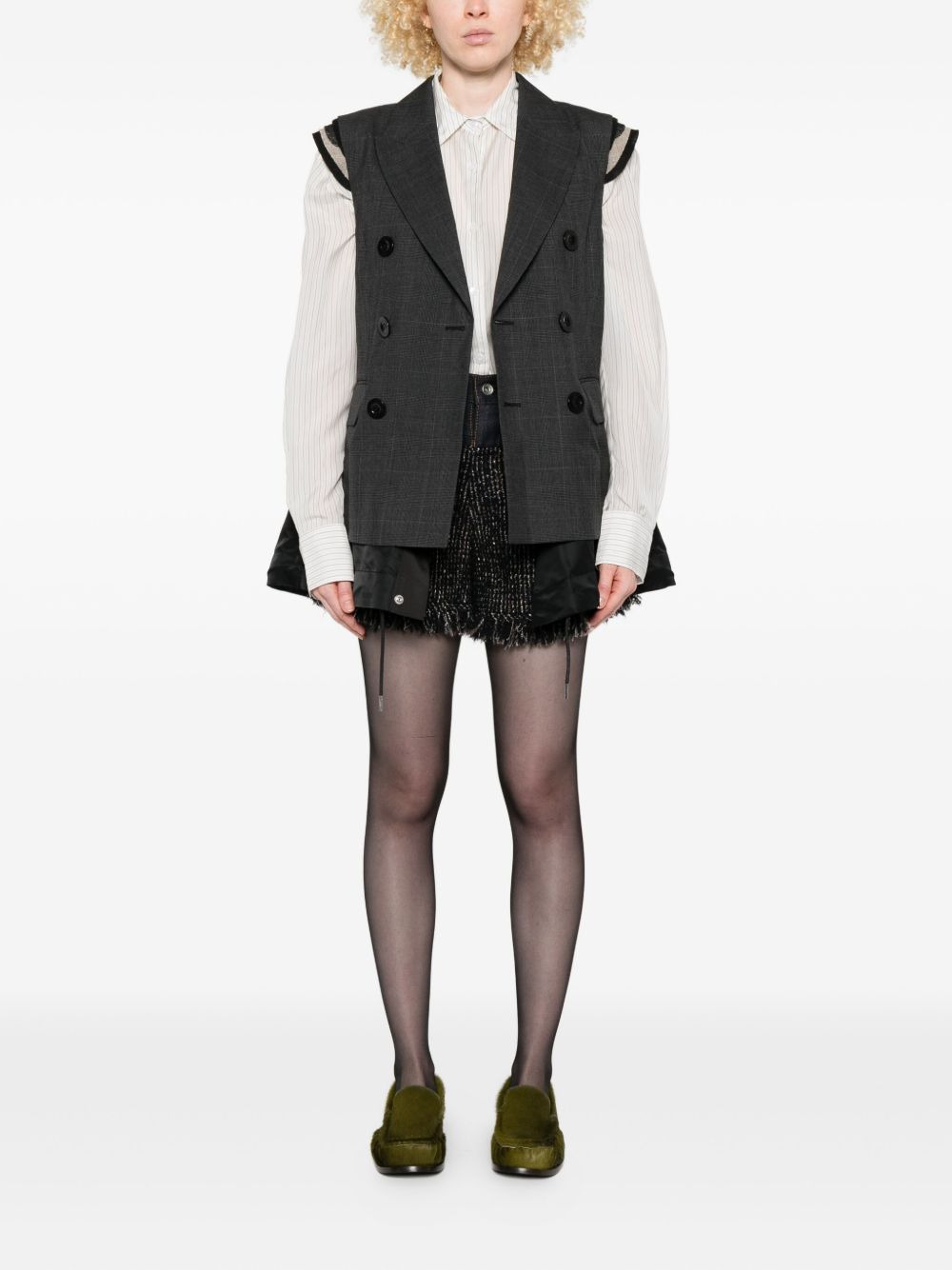 fringed tweed denim shorts - 2