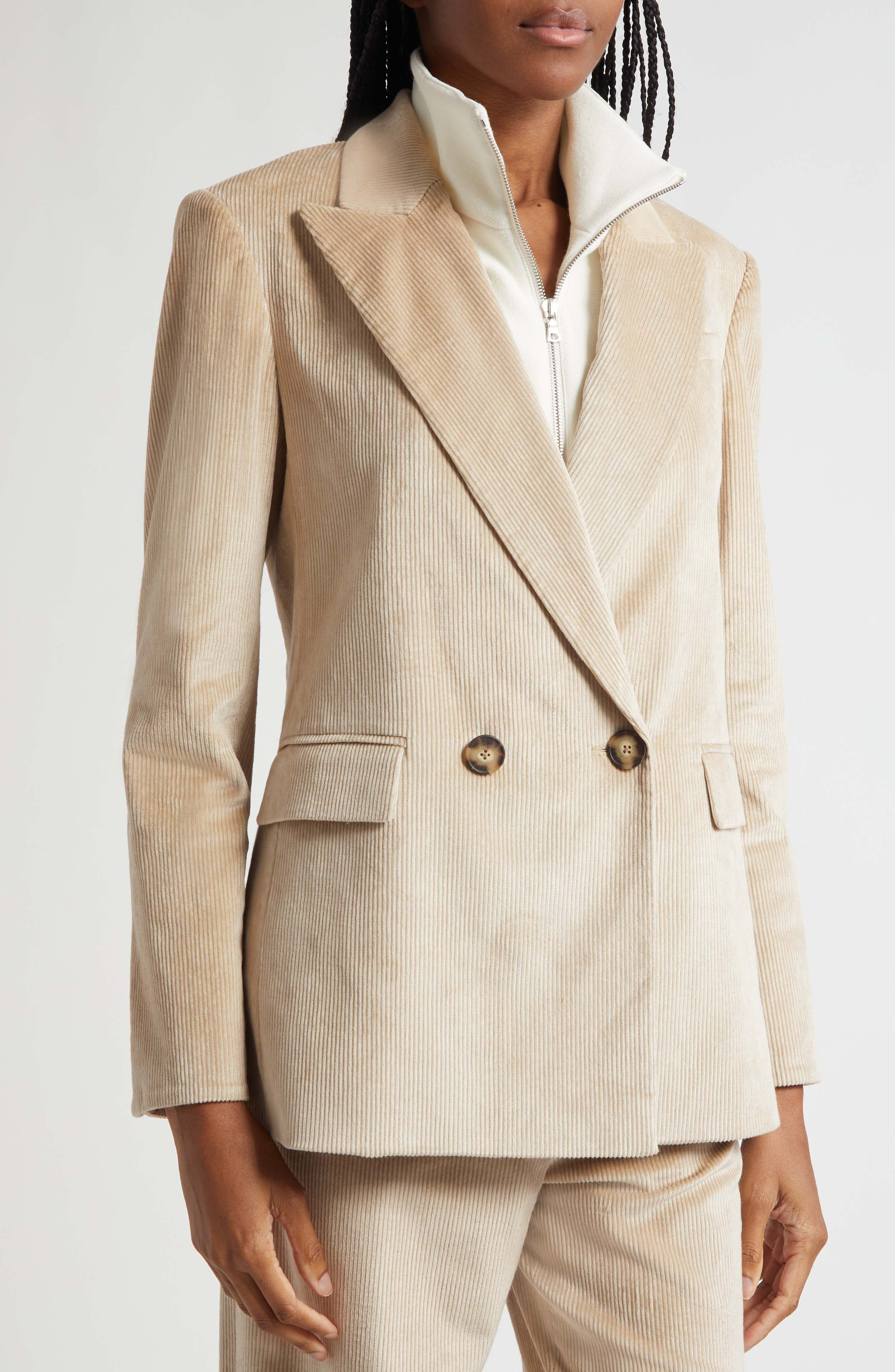 Veronica Beard Sevyn Corduroy Double Breasted Dickey Jacket in Heathered Sand at Nordstrom - 4