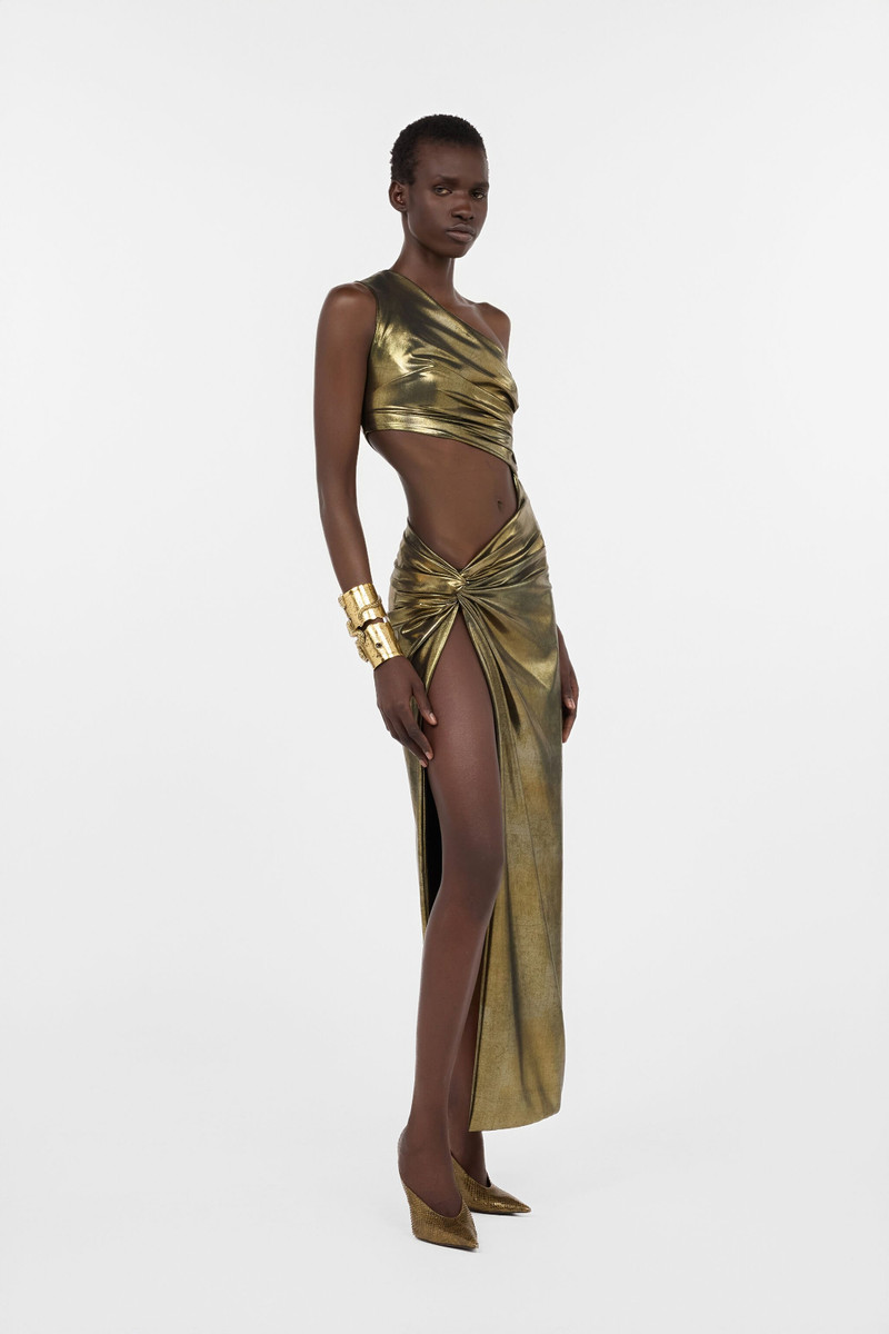 One-Shoulder Gold Dress with Cut-Out Detail 3