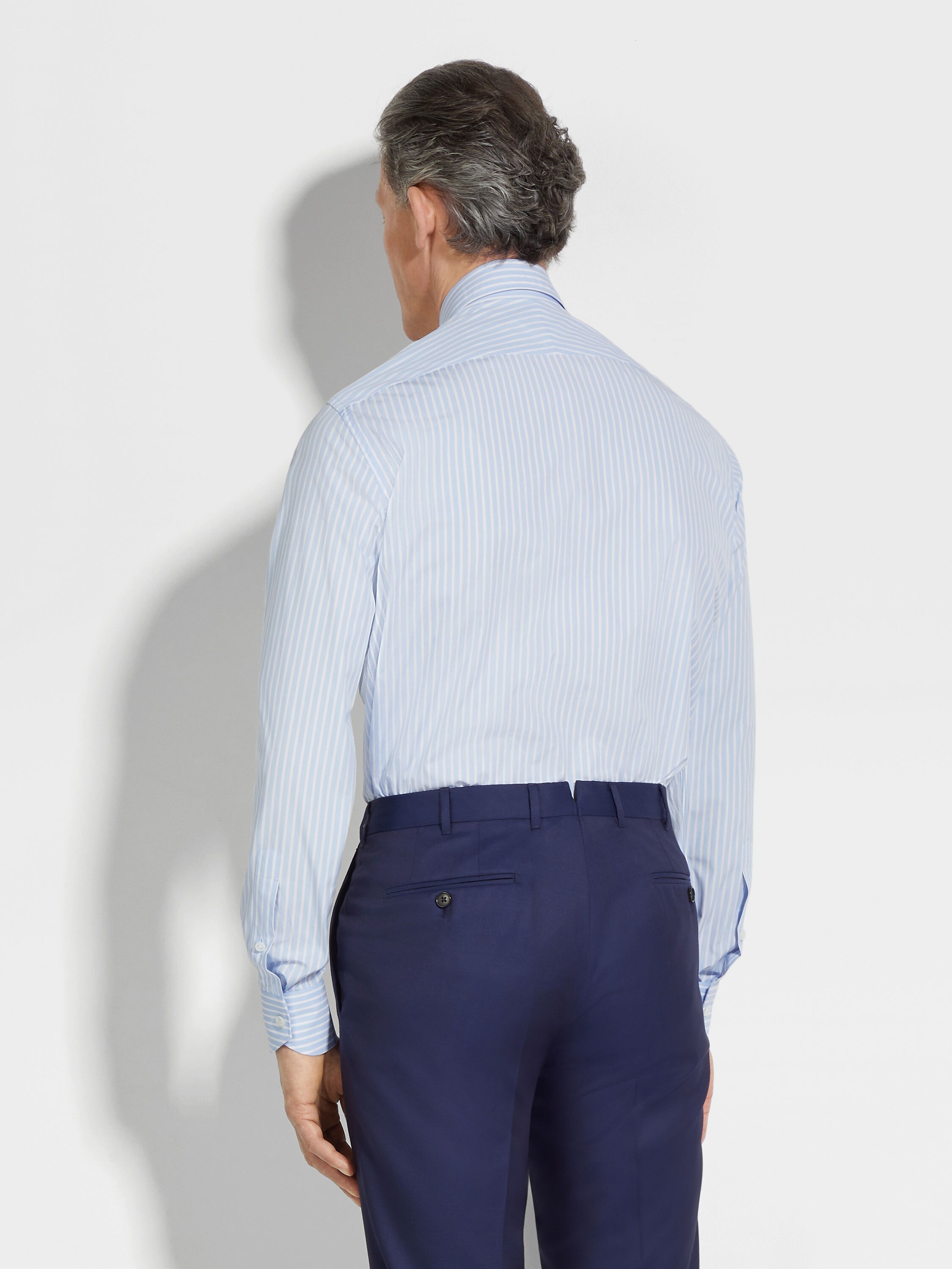 LIGHT BLUE AND WHITE MACRO-STRIPED CENTOVENTIMILA COTTON SHIRT - 4