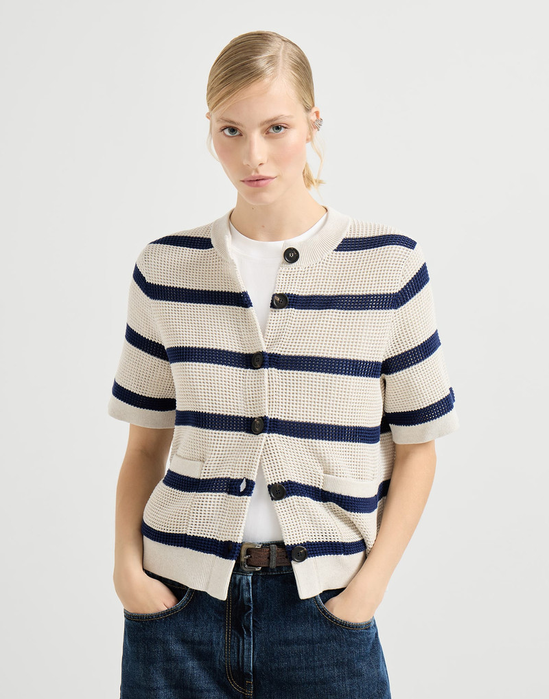 Cotton net striped cardigan 5