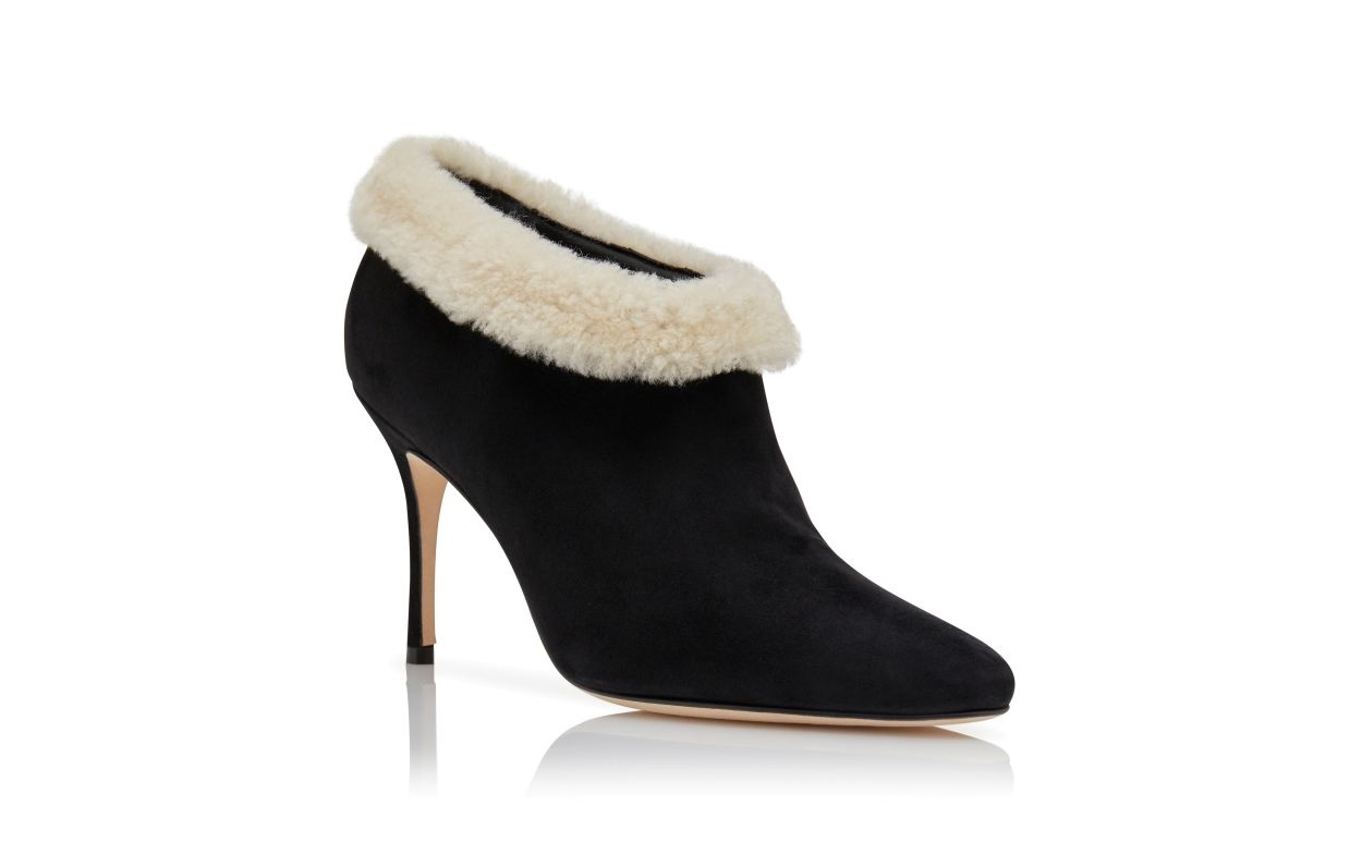 Black and Cream Suede Ankle Boots - 3