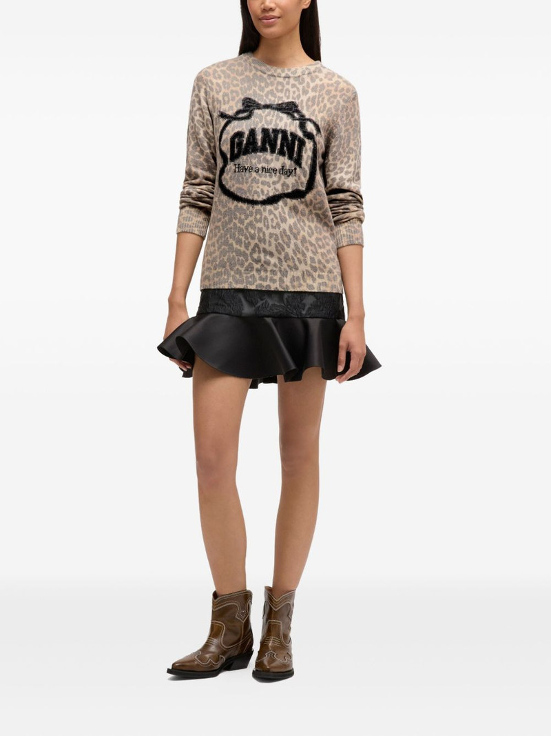 GANNI leopard-print logo-detail sweater outlook