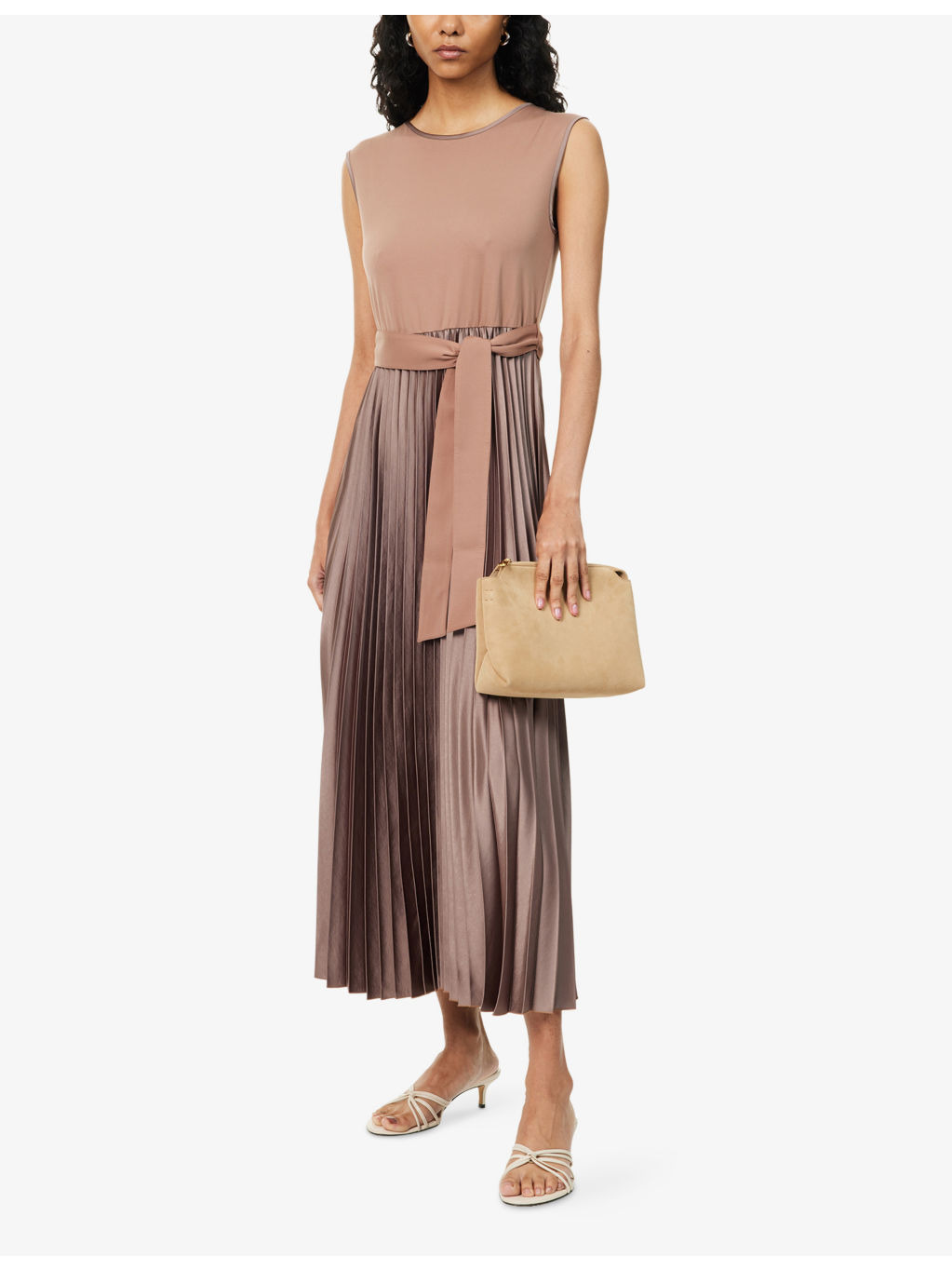 Sleeveless Pleated Jersey And Satin Midi Dress - 2
