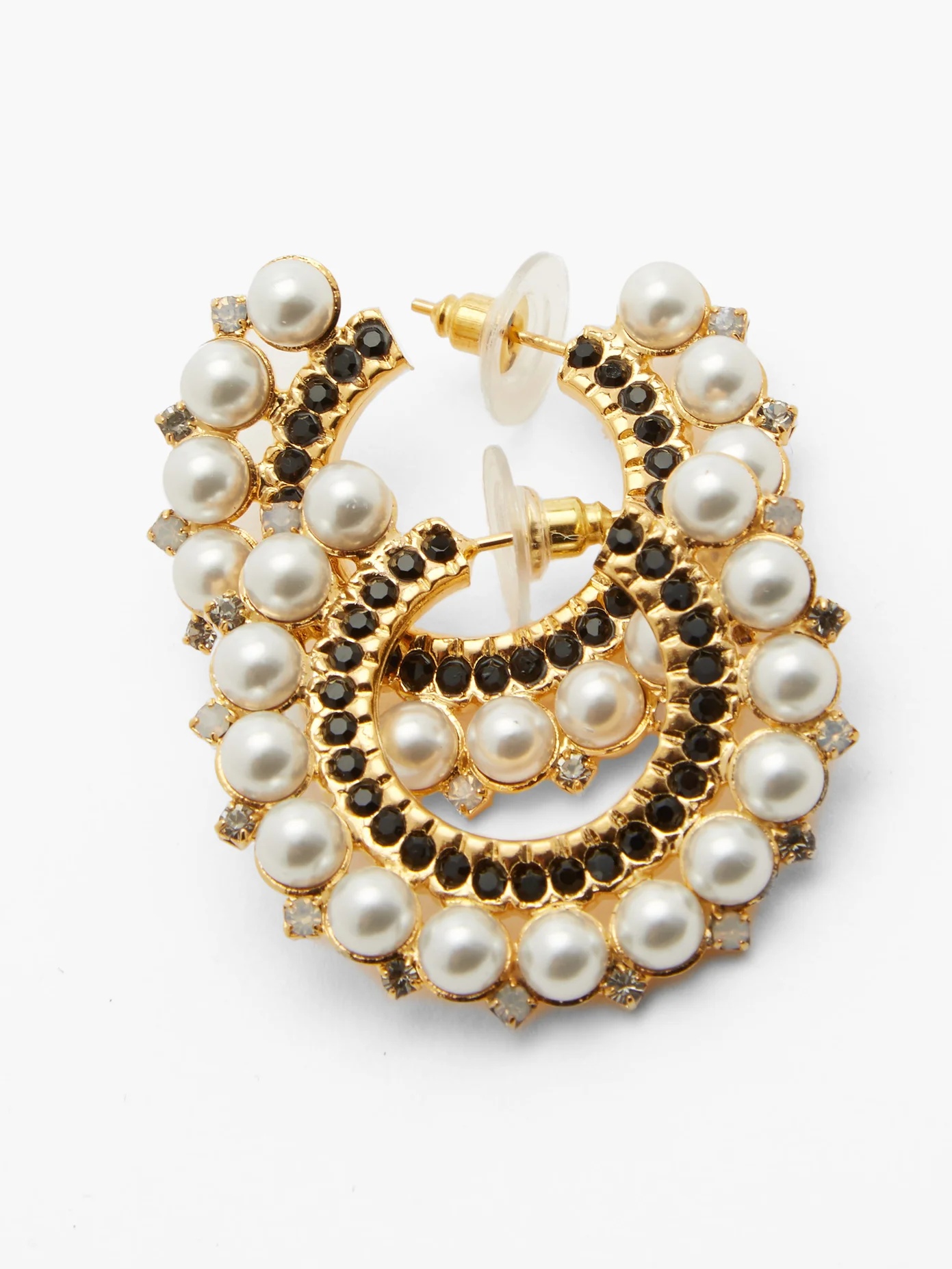 Faux-pearl and crystal-embellished hoop earrings - 5