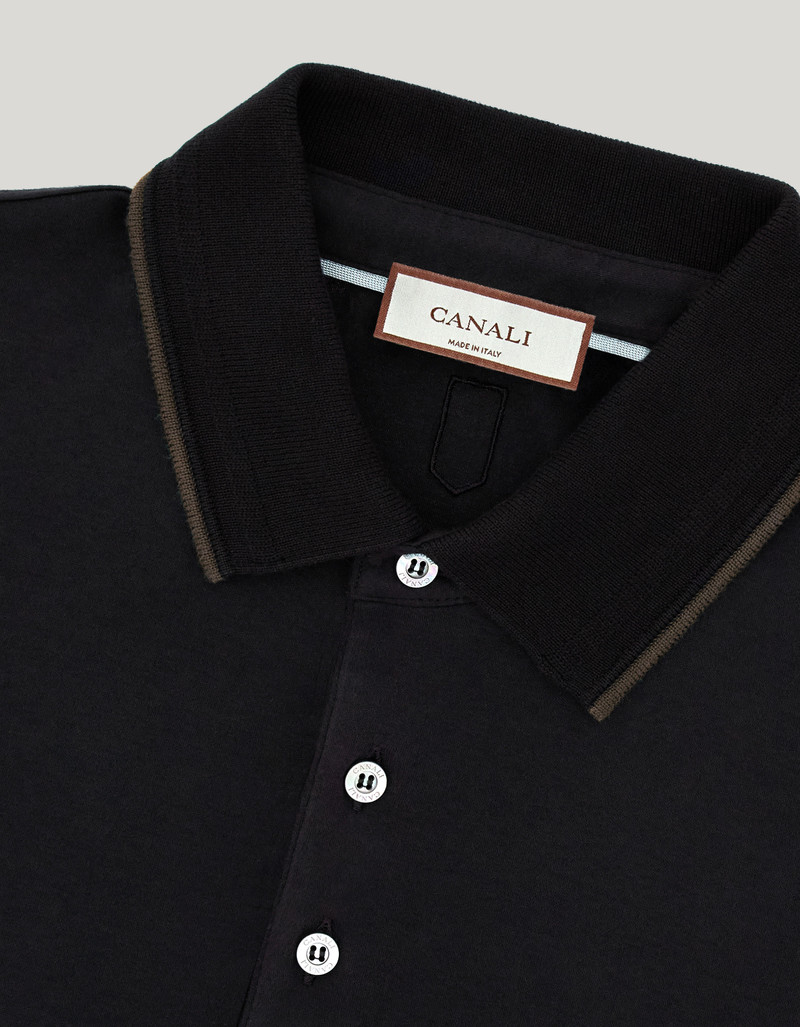 BLACK COTTON AND CASHMERE T-SHIRT WITH CONTRASTING PROFILES 4