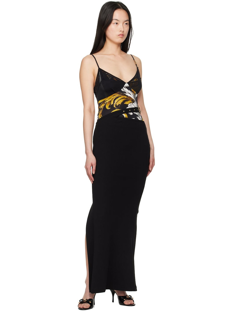 VERSACE JEANS COUTURE Black Baroque Buckle Ribbed Maxi Skirt outlook