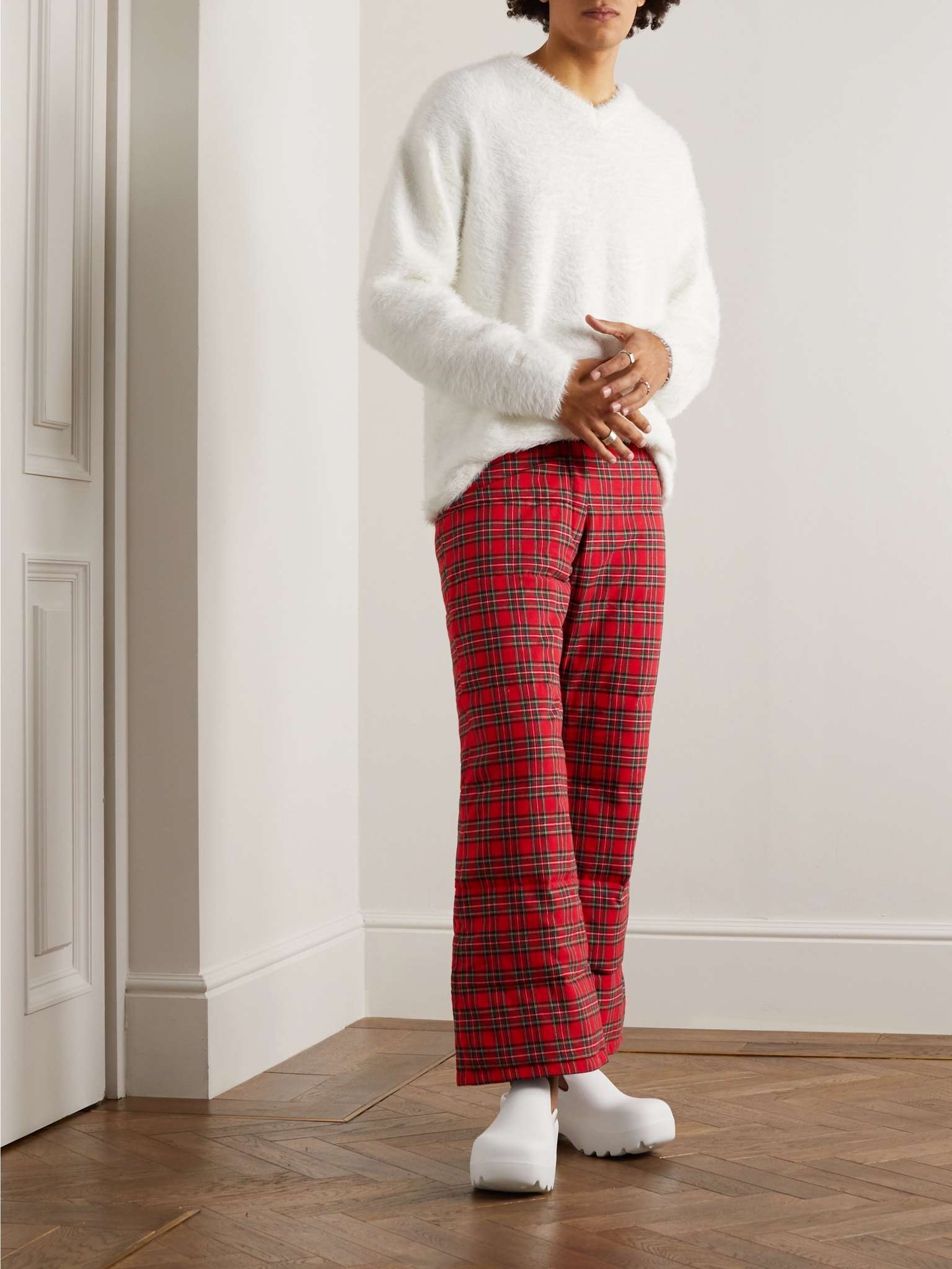 Straight-Leg Checked Cotton-Twill Down Trousers - 2